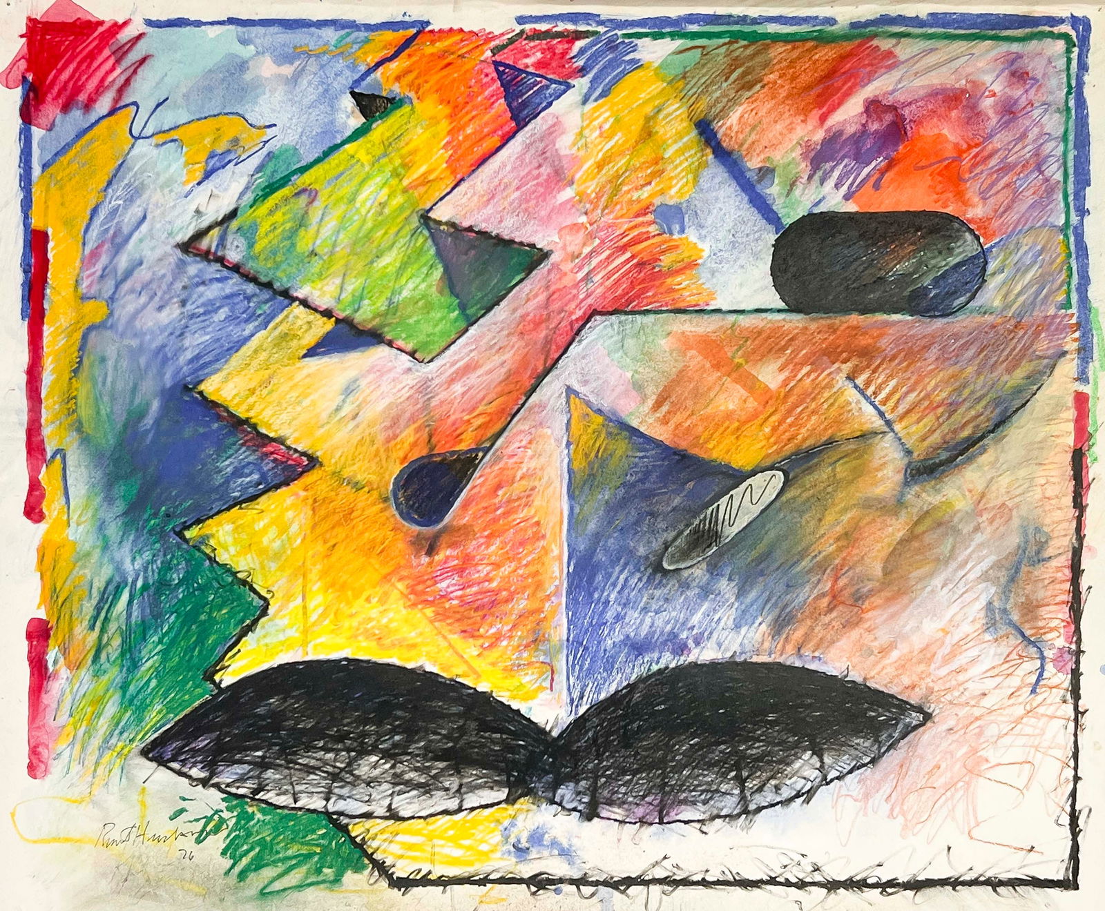 Robert Hudson - Untitled (Forms in Yellow, Blue, and Black): Lot 242 Robert Hudson American (1938-2024) Untitled (Forms in Yellow, Blue, and Black) (1976) pastel on paper signed lower left 25 1/2 x 30 1/2 inches unframed Provenance: From a Private Central Park