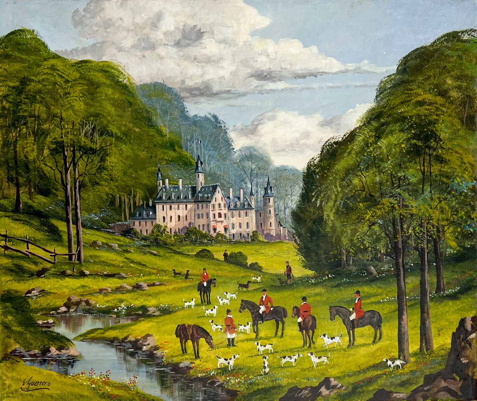 Eduardo Guerrero - Awaiting the Hunt: Lot 260 Eduardo Guerrero Spanish (20th Century) Awaiting the Hunt oil on canvas (unstretched) signed lower left 24 x 36 inches unframed Provenance: Purchased from Arnot Gallery