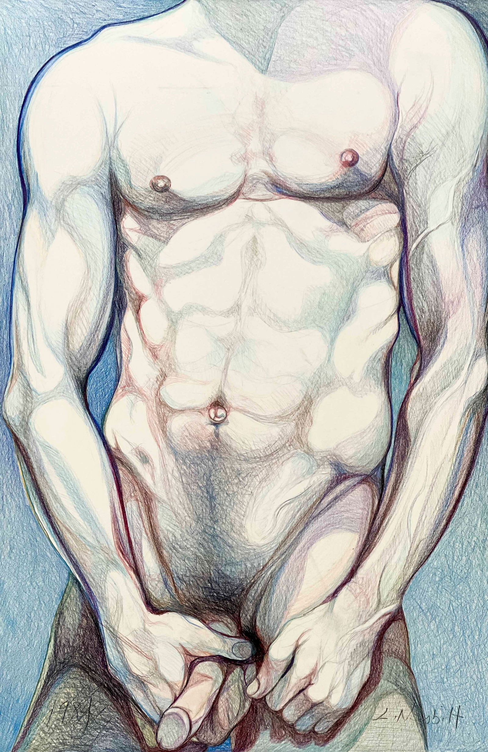 Lowell Nesbitt - Untitled (Male Nude): Lot 291 Lowell Nesbitt American (1933-1993) Untitled (Male Nude) (1981) pastel and colored pencil on Bainsbridge illustration board signed lower right 60 x 39 3/4 inches unframed Provenance: From the