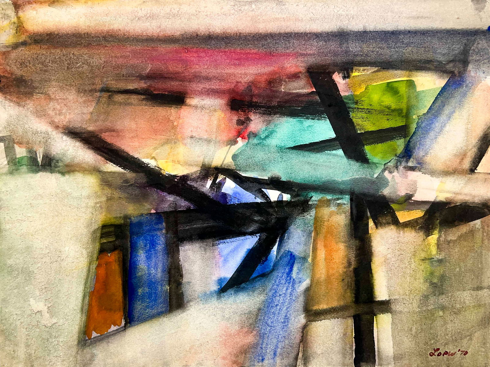 Michael Loew - Untitled (Abstract Composition in Black, Blue, and Green) (1 of 4)