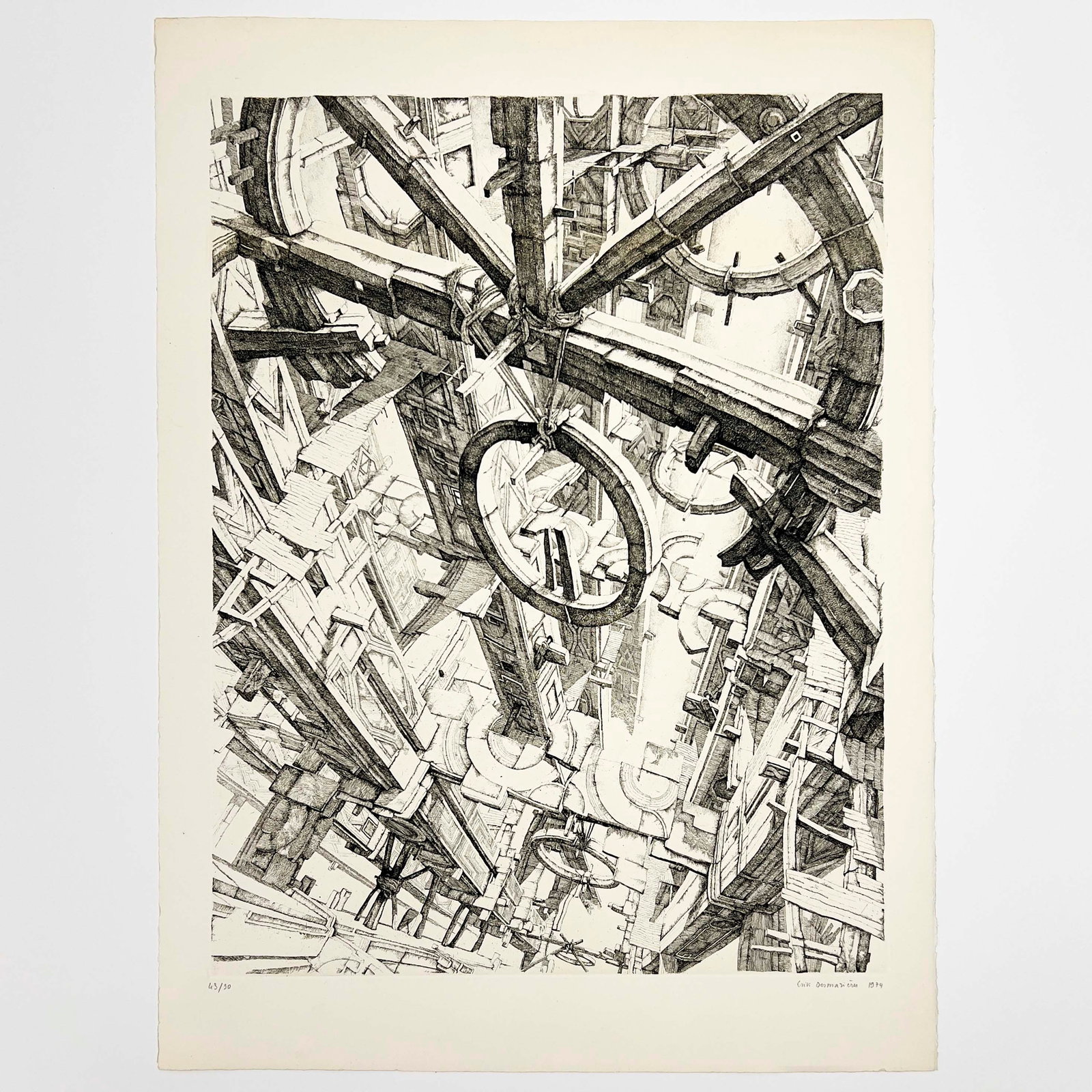 Erik Desmazières - Les Roues (F-F 9): Lot 180 Erik Desmazières French (b 1948) Les Roues (F-F 9) (1974) etchings numbered 43/90 signed lower right plate: 25 3/8 x 19 1/2 inches sheet: 30 x 22 1/4 inches unframed