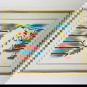 Peter Max - American Woman: Lot 247 Peter Max American (b. 1937) American Woman lithograph signed lower right, numbered 94/200 sight: 19 x 25 inches brass frame with silk slip with glazing, frame dimensions: 26 1/2 x 32 1/2 x 1