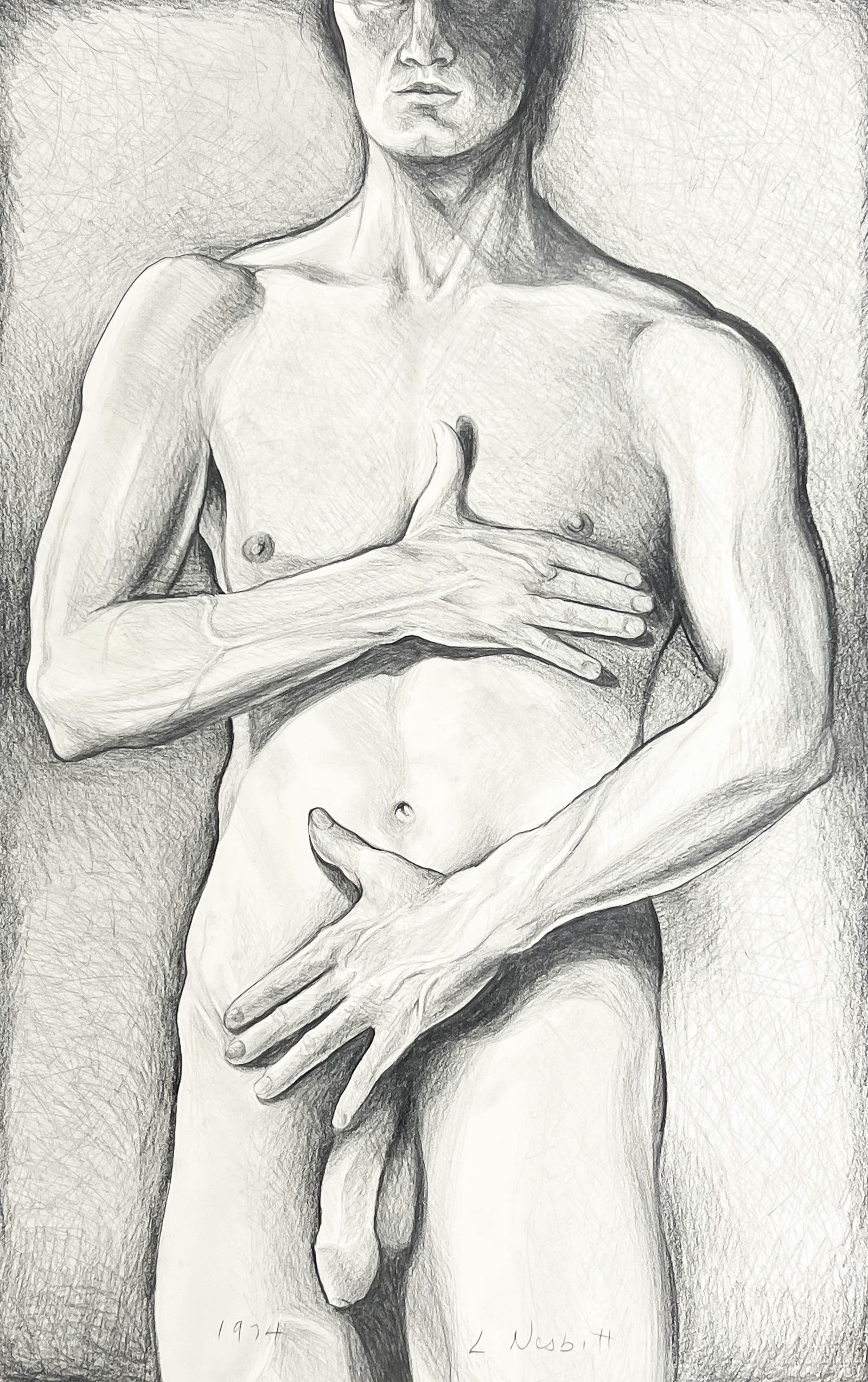 Lowell Nesbitt - Untitled (Male Nude): Lot 146 Lowell Nesbitt American (1933-1993) Untitled (Male Nude) (1974) graphite on artist's board signed lower right 40 x 25 3/4 inches unframed Provenance: From the Estate of Lowell Nesbitt