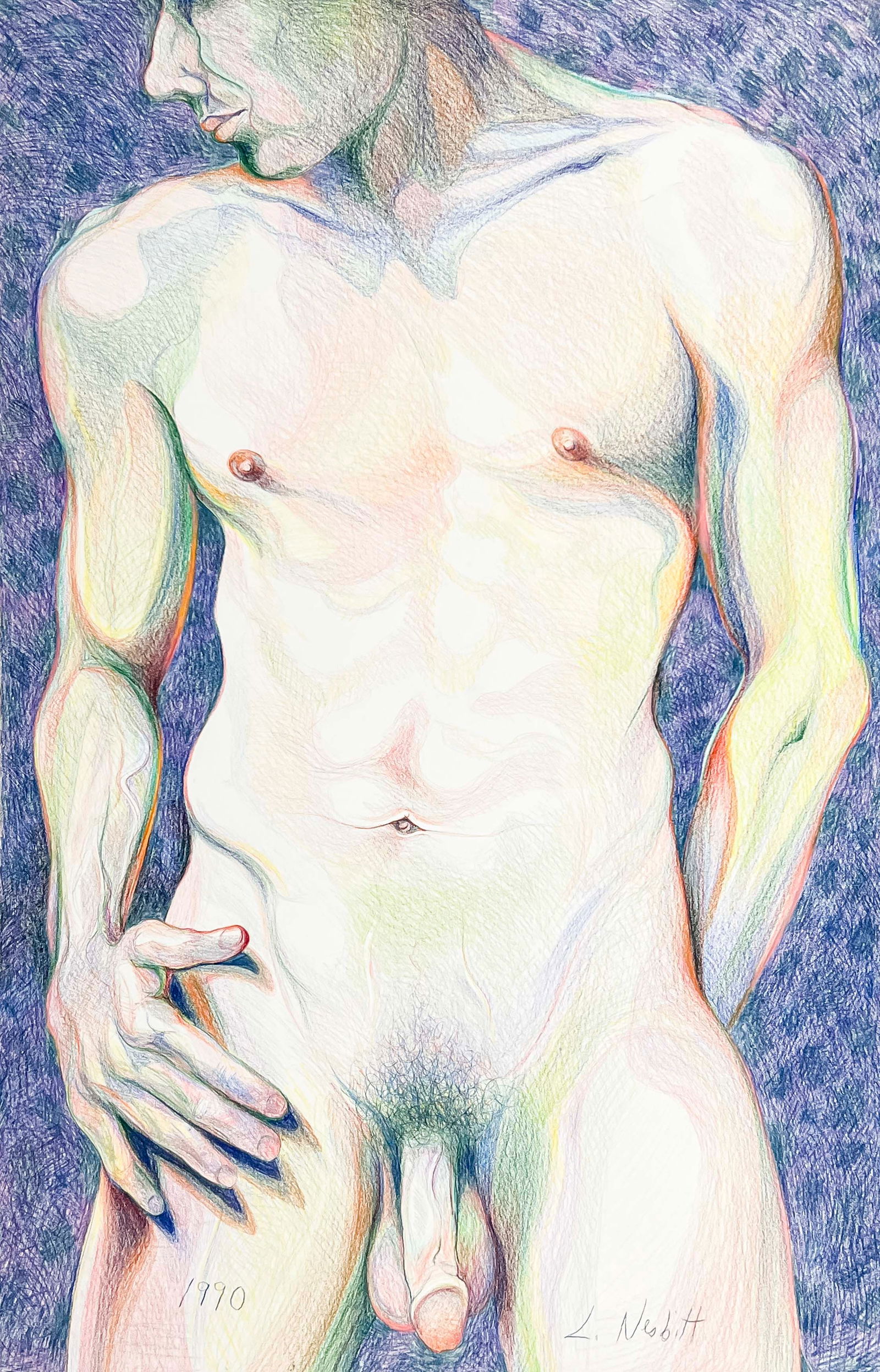Lowell Nesbitt - Untitled (Nude Male): Lot 156 Lowell Nesbitt American (1933-1993) Untitled (Nude Male) (1990) colored pencil and pastel on Bainbridge board signed lower right 60 x 40 inches unframed Provenance: From the Estate of Lowell N