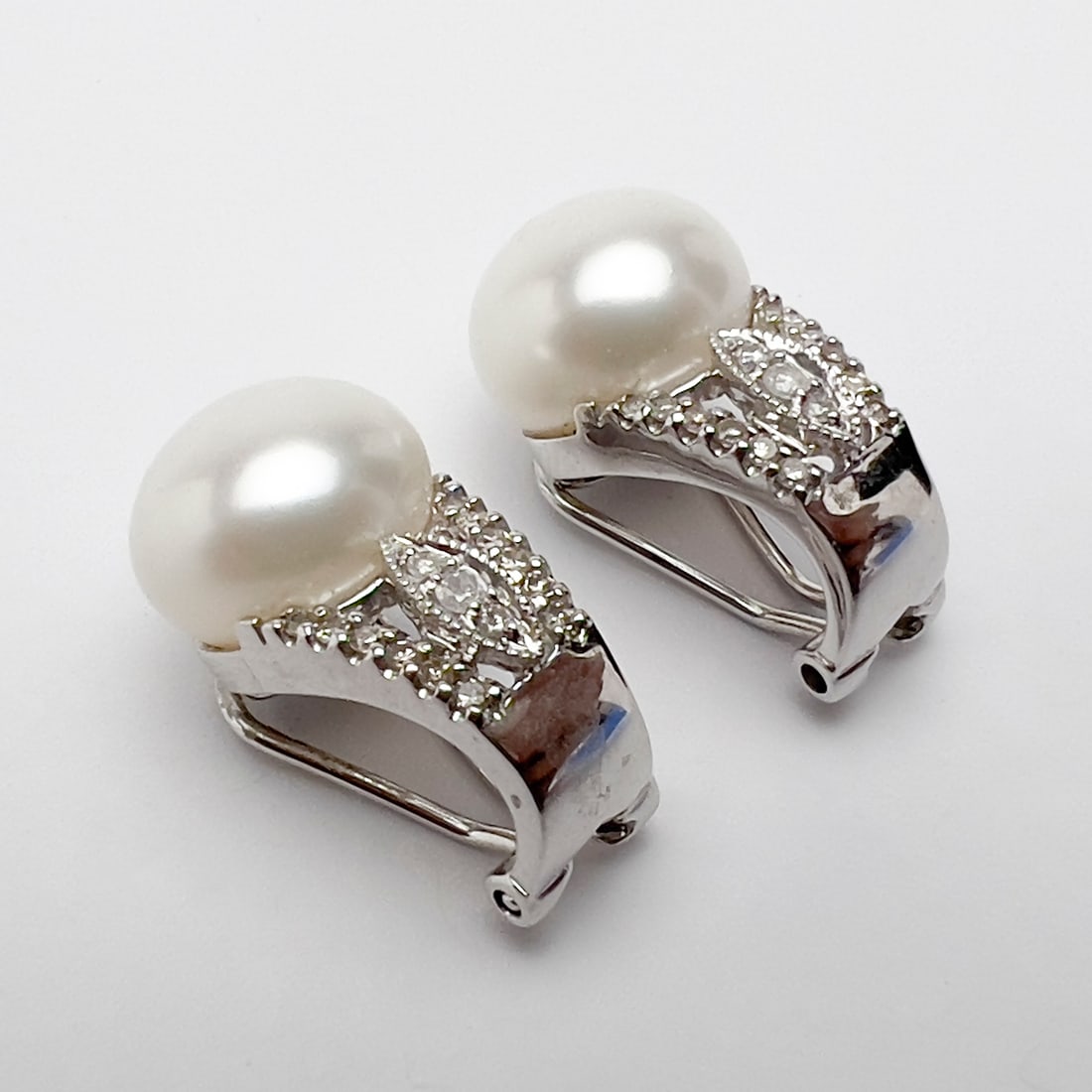 Gold, Pave Diamond and Pearl Earrings (1 of 4)