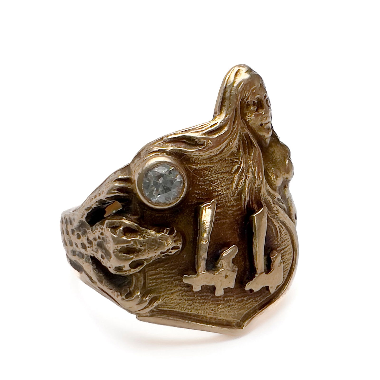 Gold and Diamond Alligator Mermaid Ring (1 of 4)