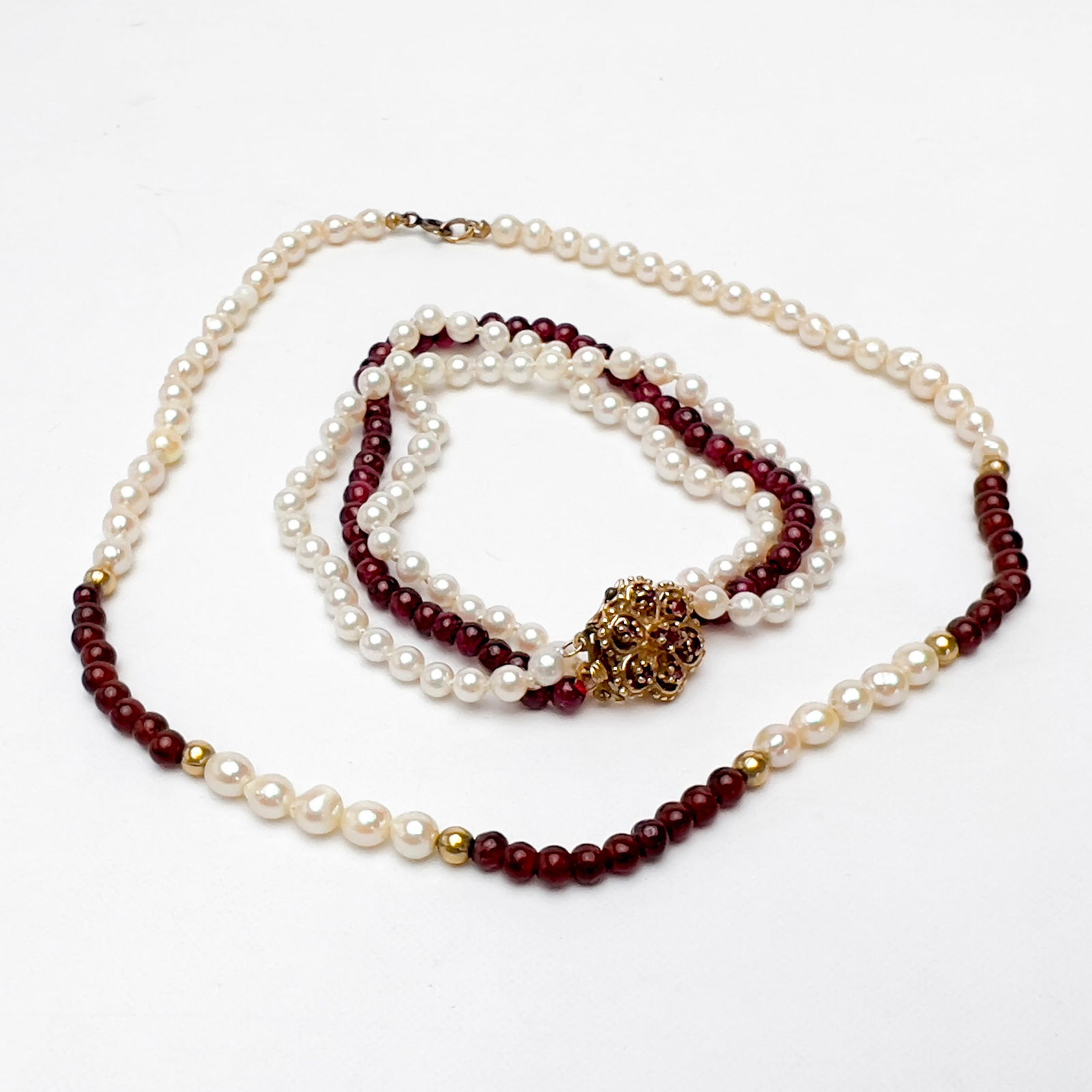 Pearl and Garnet Choker Necklace and Gold Clasp Bracelet (1 of 3)