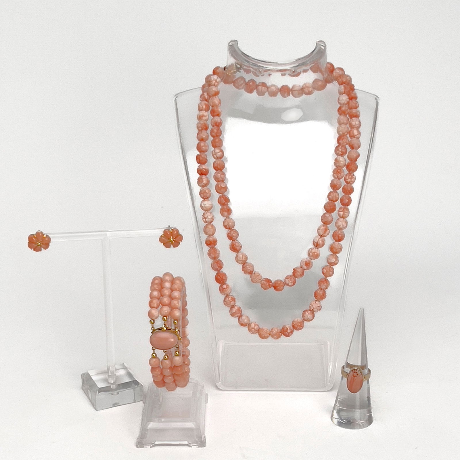 Gold Angel Skin Coral Necklace, Bracelet, Ring, and Earrings (1 of 5)