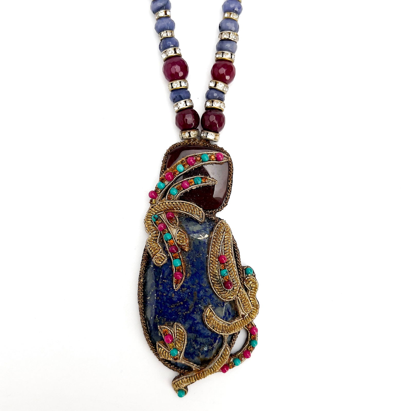 Ruth Frank - Chinese Enameled Silver Ornament with Agate Bead Necklace (1 of 5)