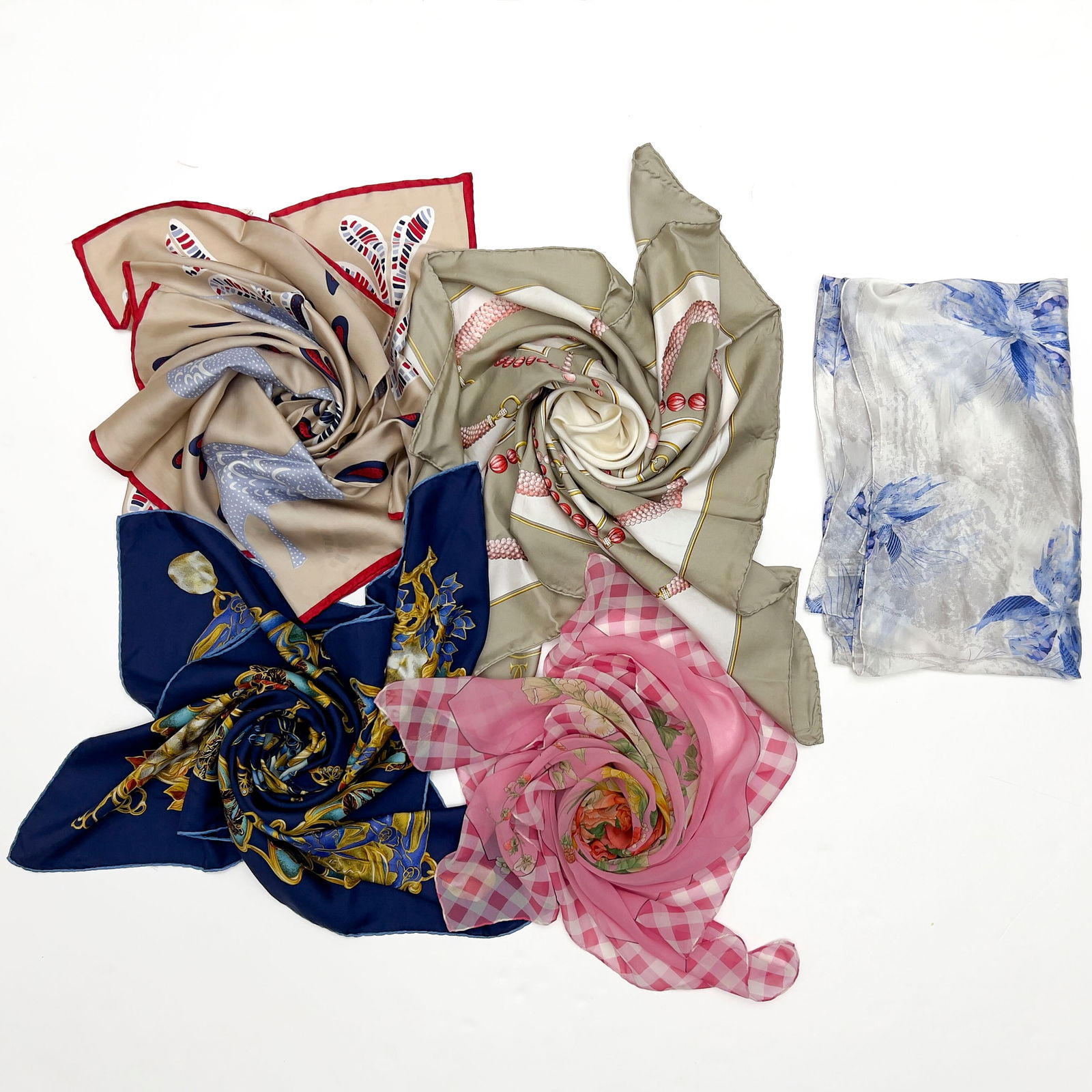 Cartier, Ferragamo, Valentino & Others - Designer Silk Scarves, Group of 5 (1 of 4)