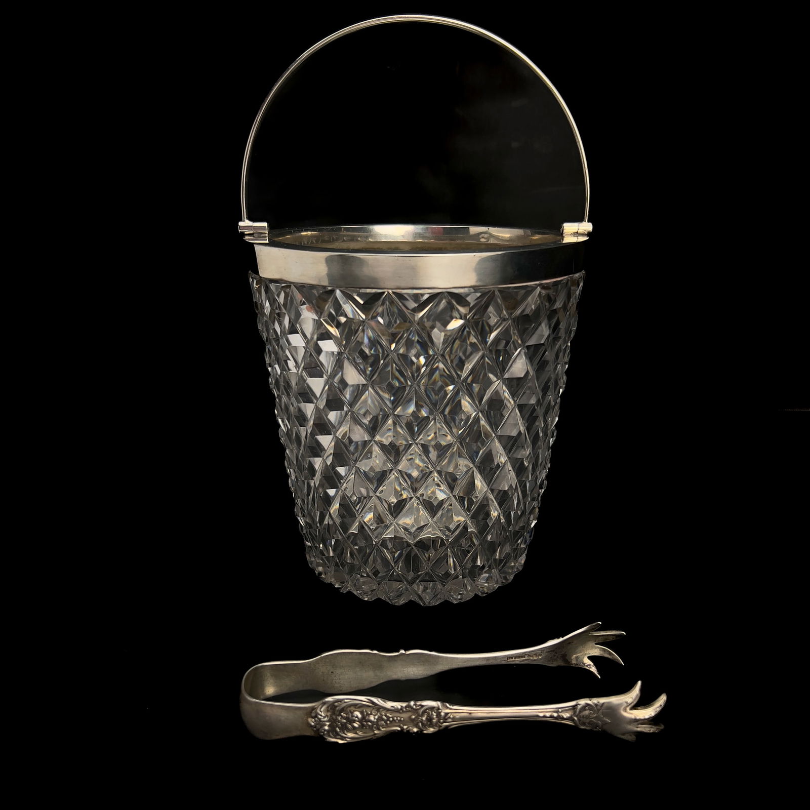Victorian Silver Mounted Crystal Ice Bucket and Tongs (1 of 4)