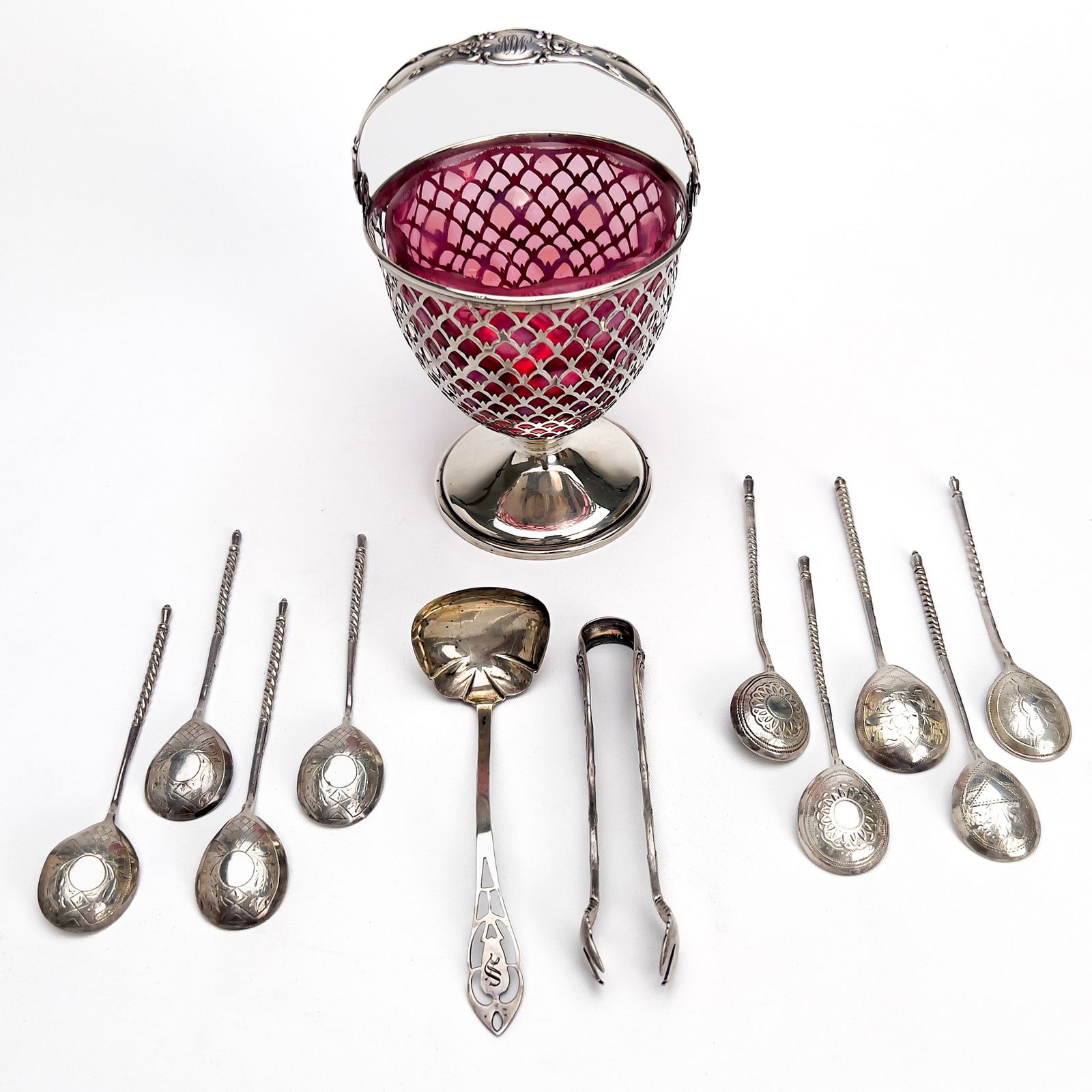 Silver Sugar Basket and Accessories, Group of 12 (1 of 7)