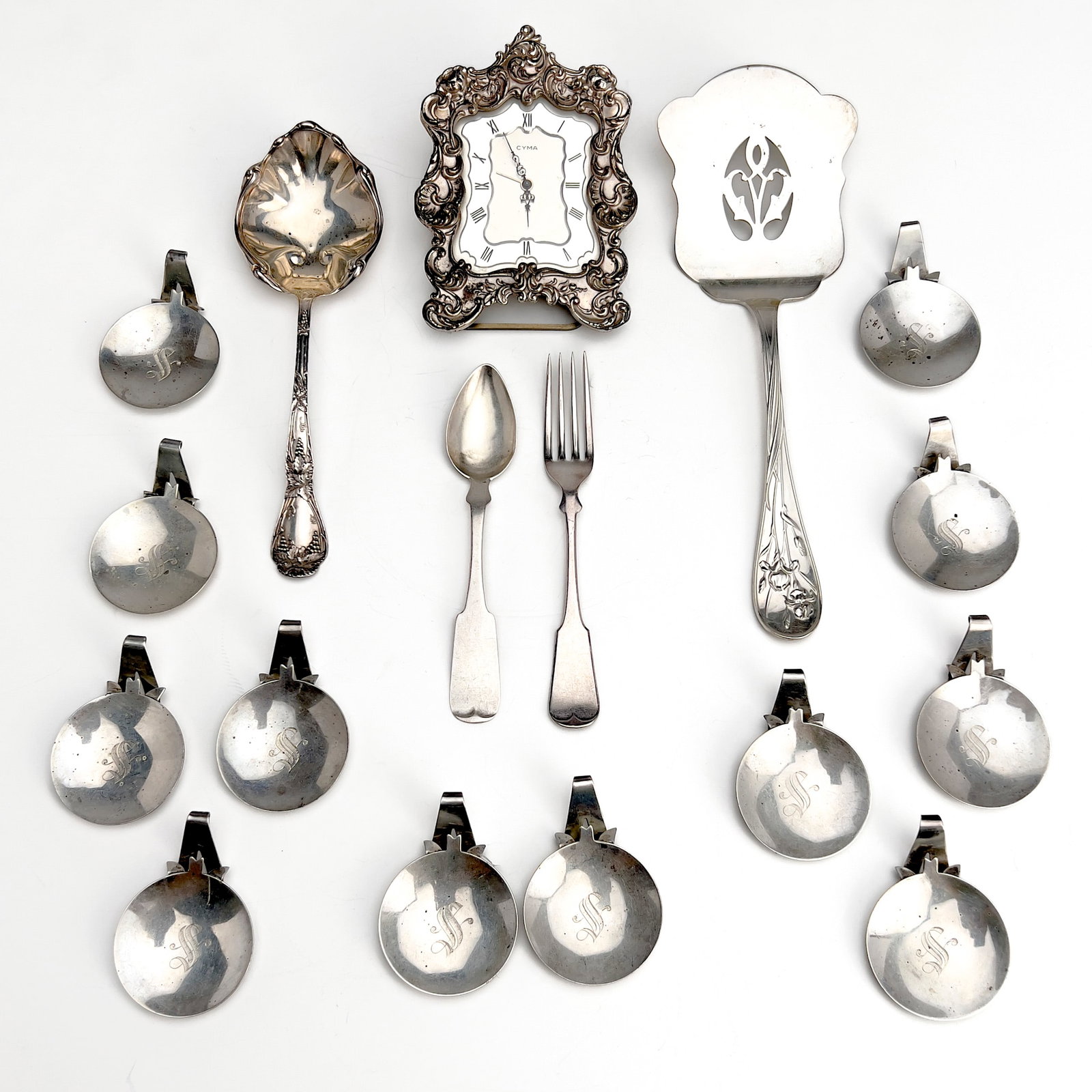 Silver Placecard Holders, Flatware and Clock Group (1 of 6)