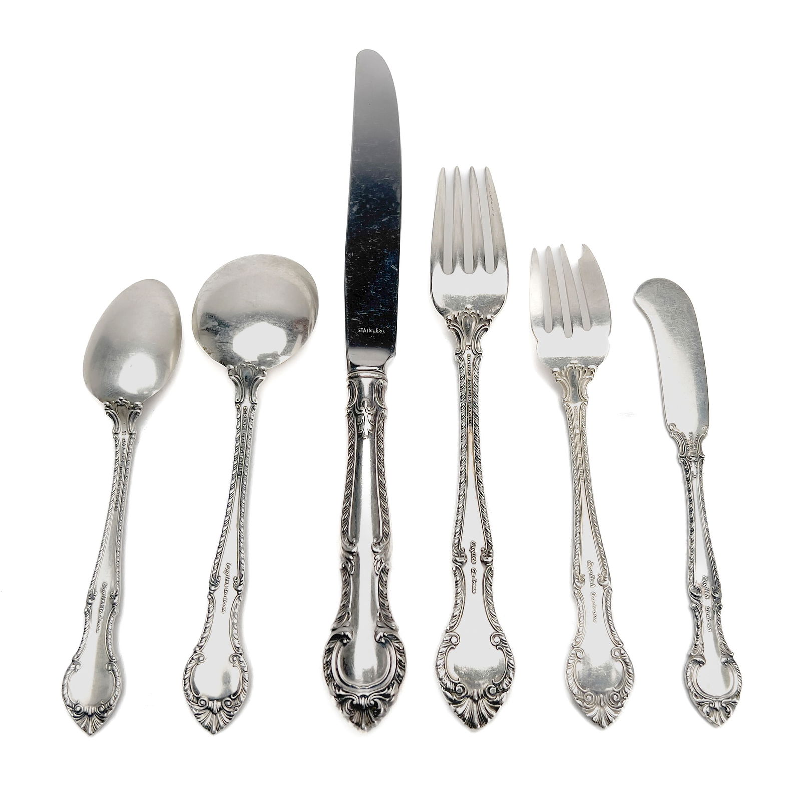 Gorham - English Gadroon Silver Flatware Service for 12 - 2