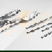 Silver Serving Pieces, Group of 4: Lot 174 Silver Serving Pieces, Group of 4 sterling silver Sterling silver group, comprising of a large serving fork and spoon, and a smaller decorated fork and spoon total approximate weight: 309