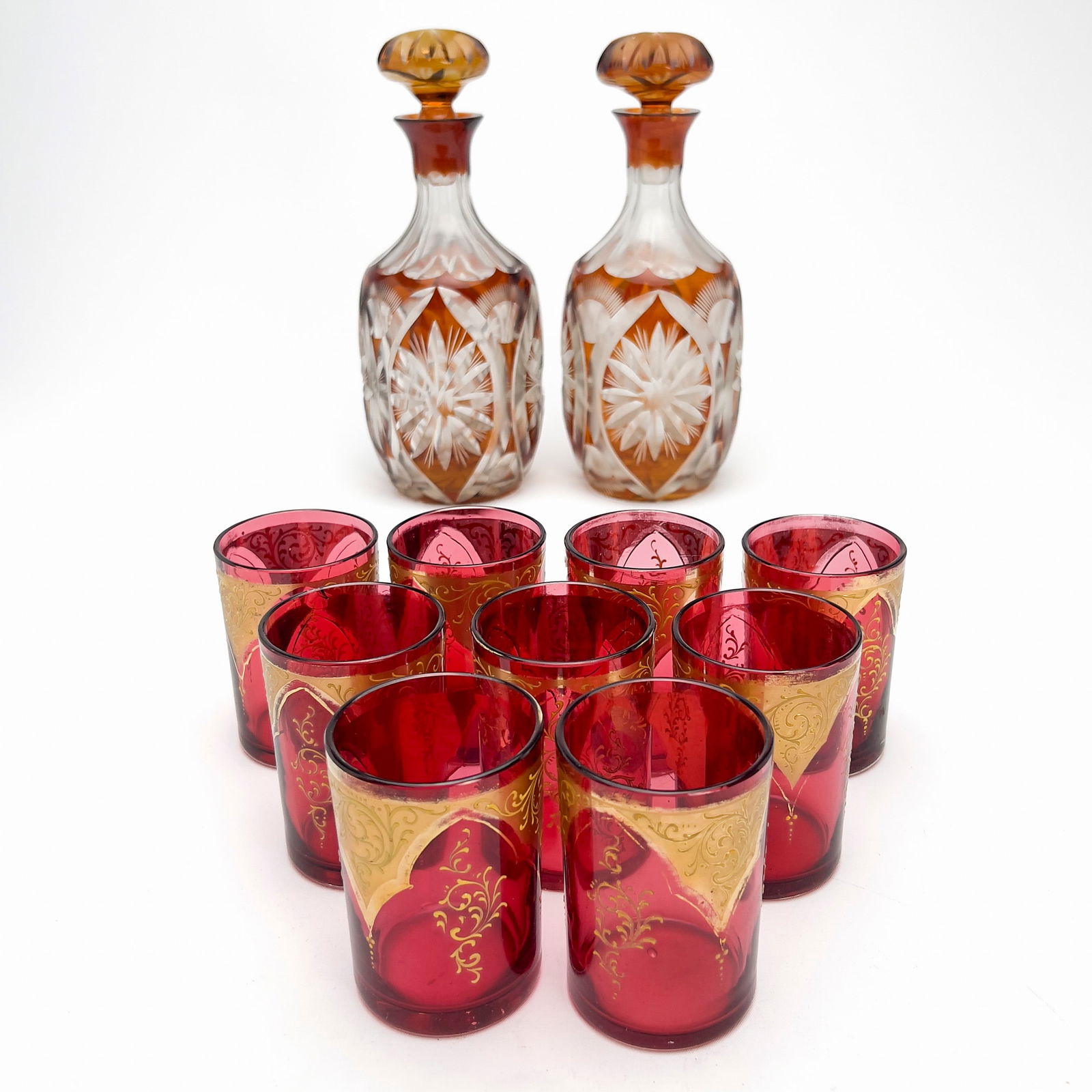 Bohemian Decanters and Gilt Ruby Glass Tumblers (1 of 6)