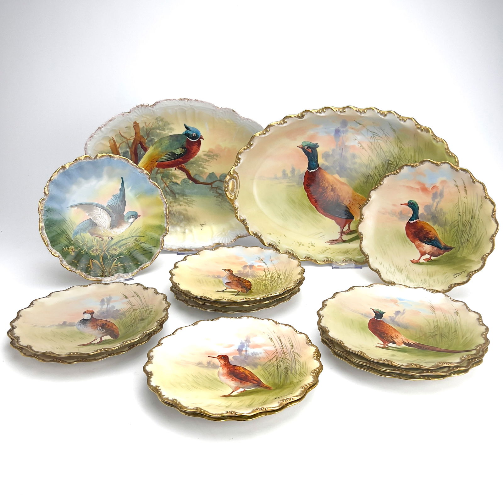 Limoges Bird Plates and Platters, Group of 14 (1 of 8)