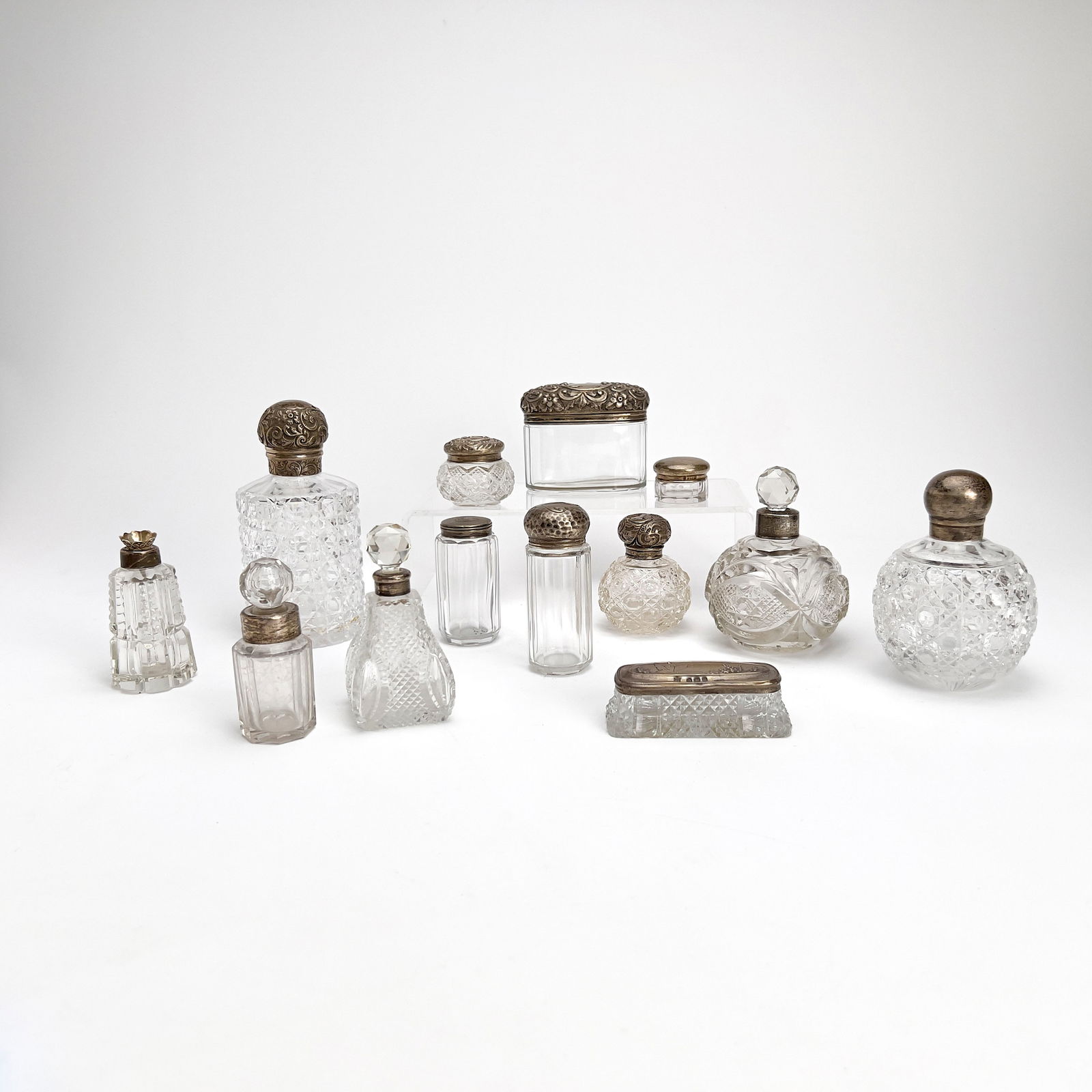 Collection of English Silver and Crystal Dresser Jars (1 of 6)
