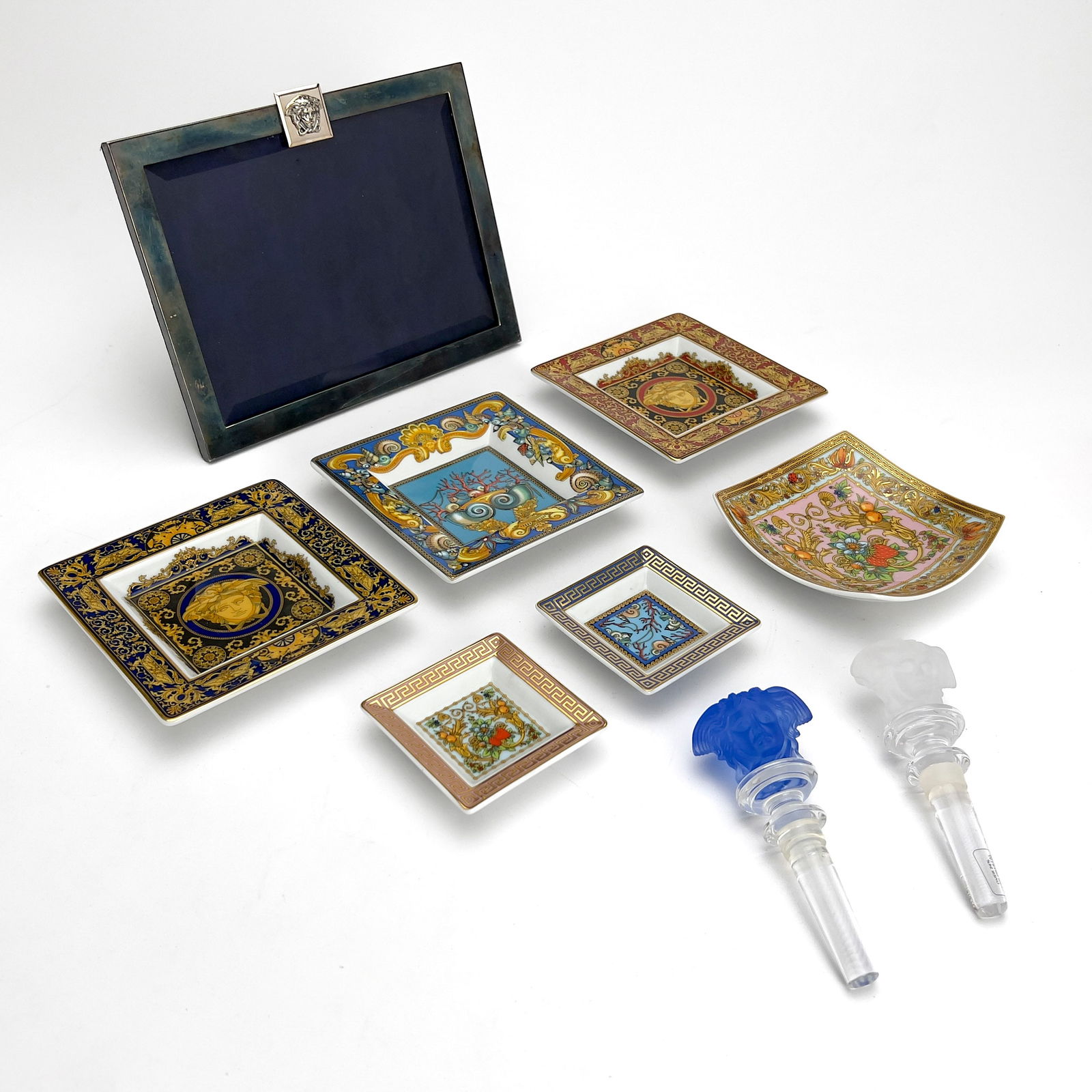 Versace - Porcelain Trays, Crystal Bottle Stoppers, and Silver Picture Frame (1 of 6)