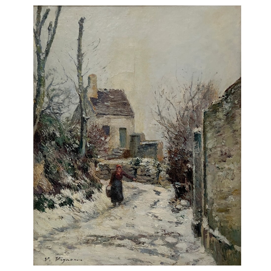 Victor Vignon - Snow Scene: Lot 17 Victor Vignon French (1847-1909) Snow Scene (c. 1885) oil on canvas signed lower left 15 1/2 x 12 1/5 inches gilt wood frame, 23 x 20 Provenance: From an Upper West Side Collection