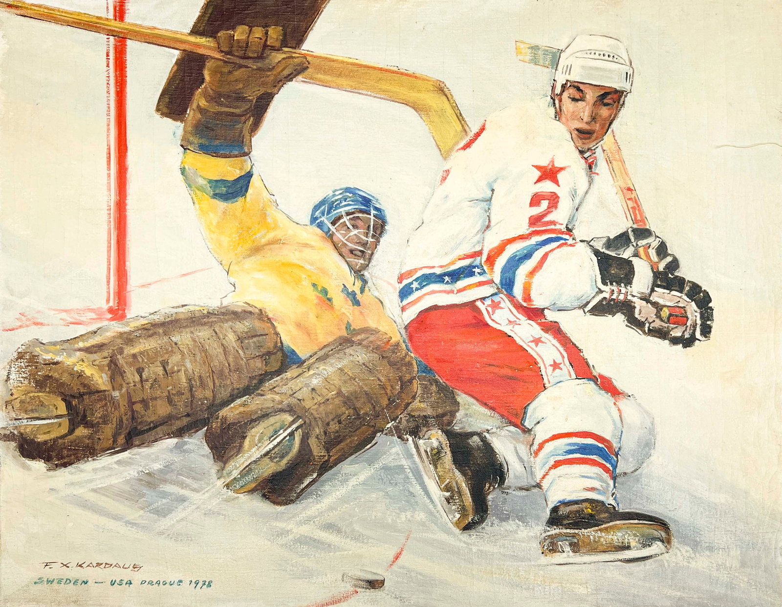 František Kardaus - Sweden-USA, Prague 1978: Lot 53 František Kardaus Czech (1908 – 1986) Sweden-USA, Prague 1978 oil on canvas (unstretched) signed lower left 24 x 30 inches unframed Provenance: Purchased from Arnot Gallery