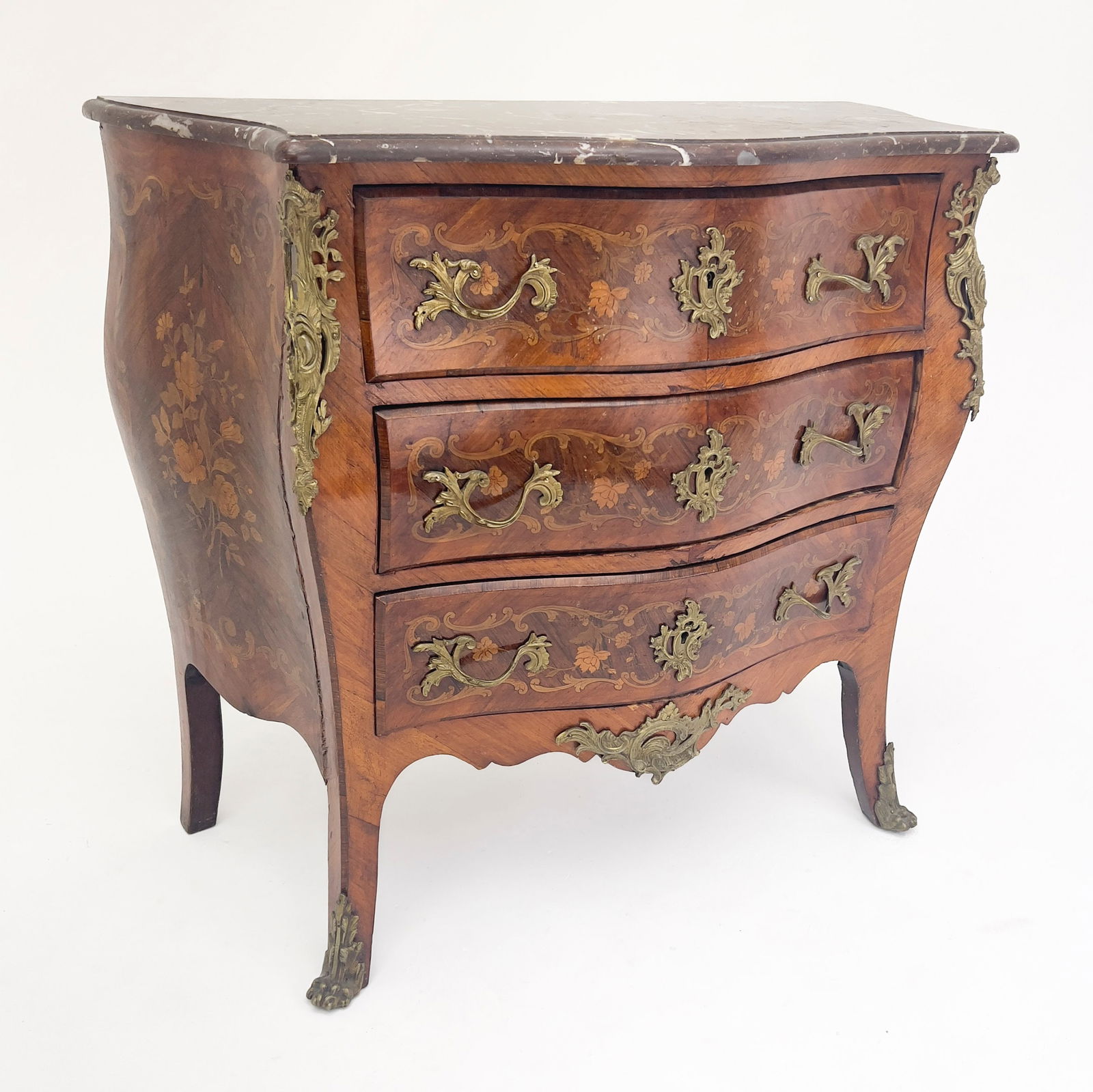 Louis XV Style Marquetry Bombe Commode (1 of 6)