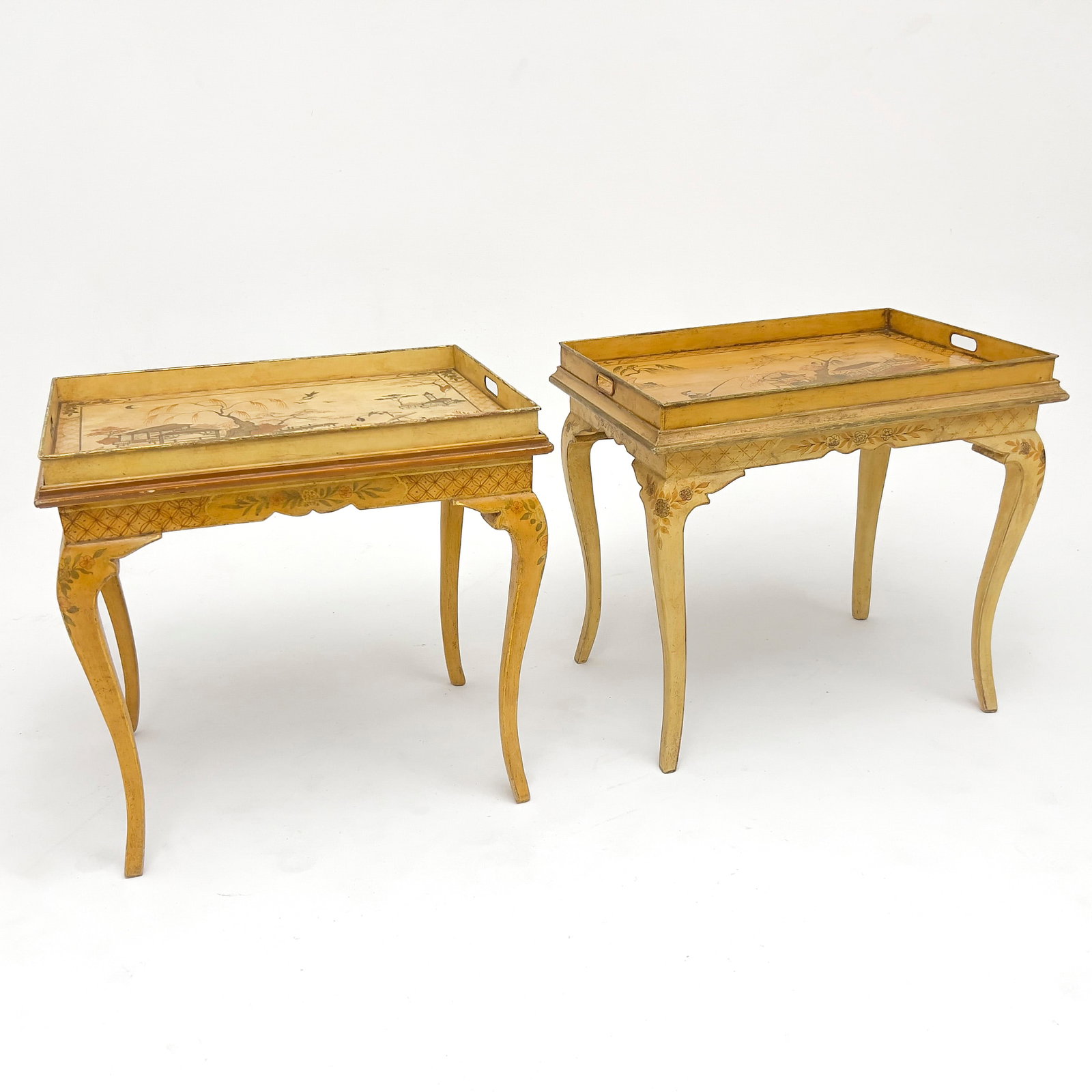Pair of Ochre-Painted Chinoiserie Tray Top Side Tables (1 of 5)