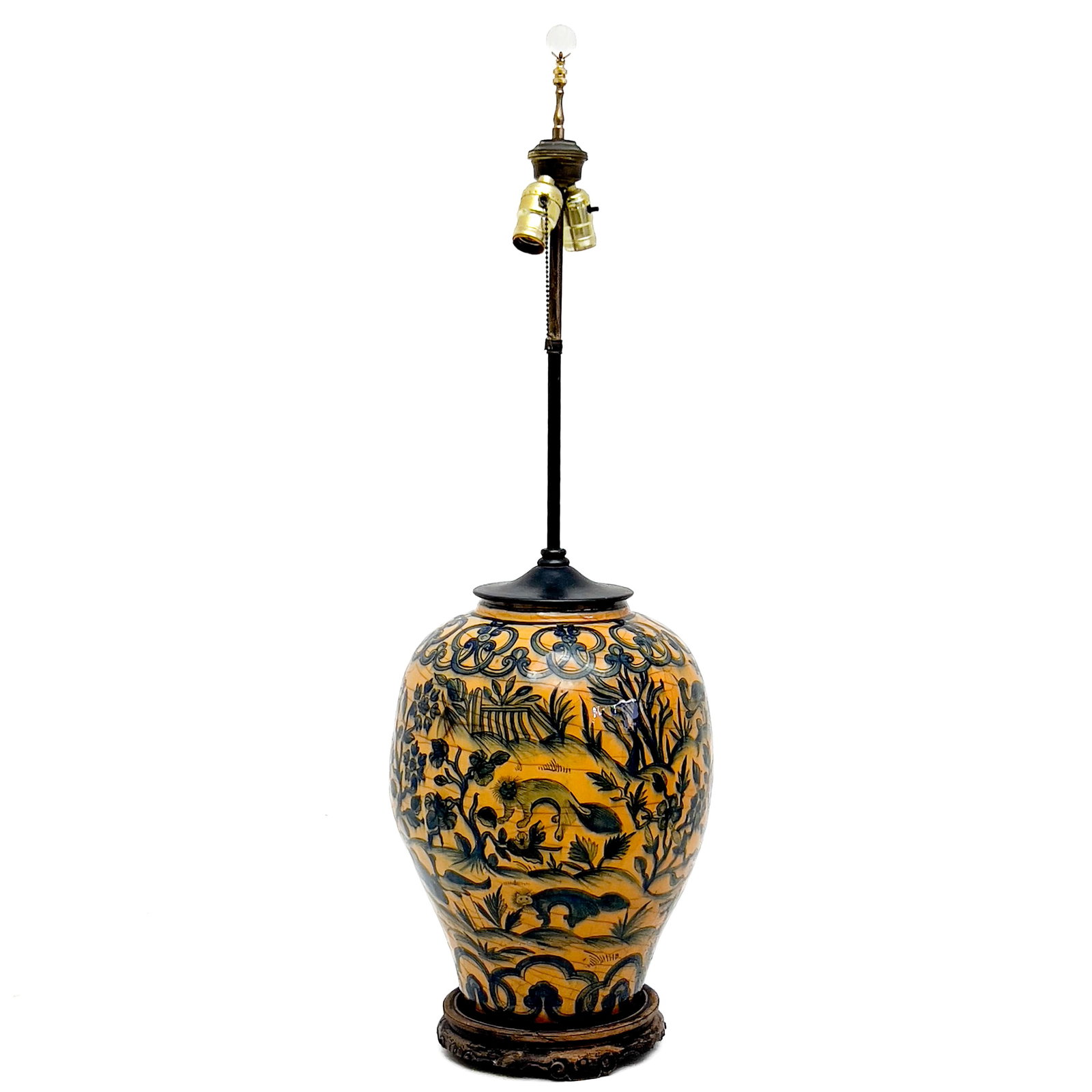 Persian Safavid Craquelure Vase, Mounted as a Lamp (1 of 3)