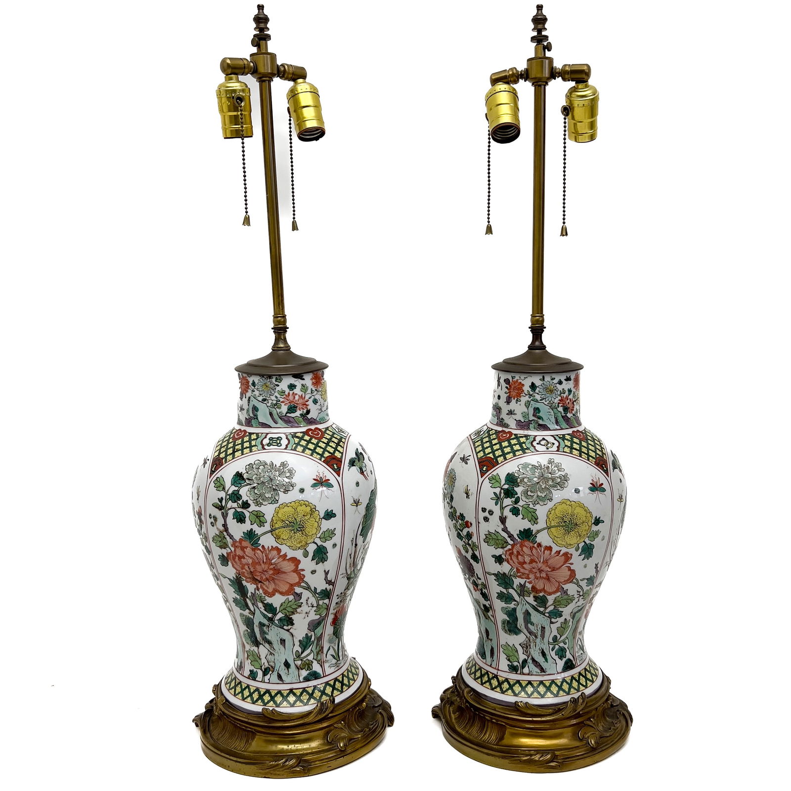 Pair of Chinese Famille Verte Jars Mounted As Lamps (1 of 3)