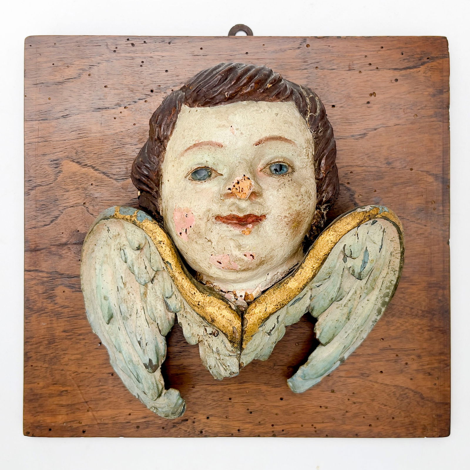 Antique Polychrome Putto Angel Head Architectural Fragment (1 of 4)