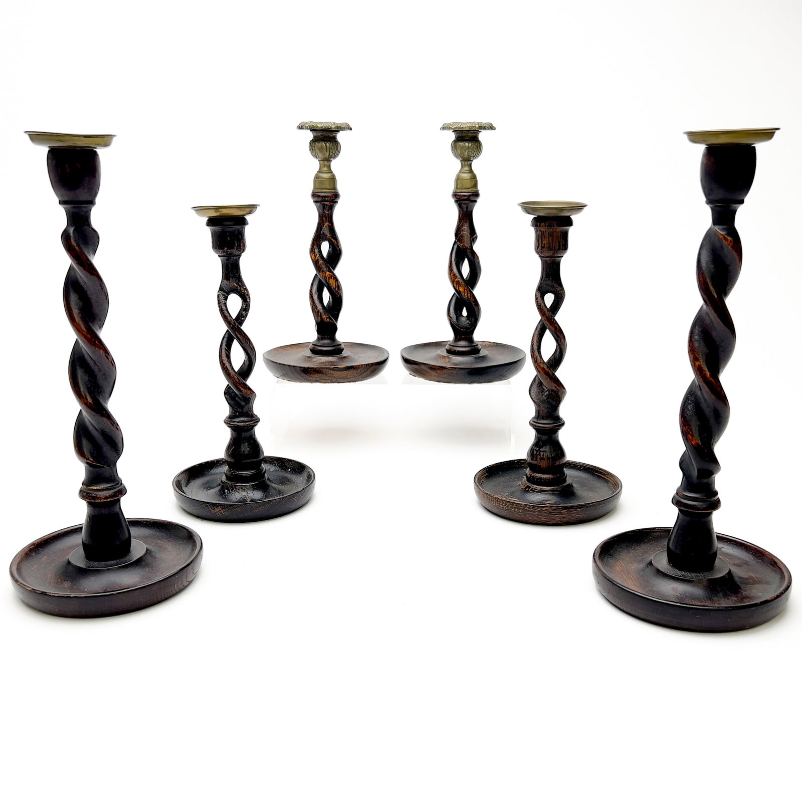 Antique English Oak Barley Twist Candlesticks (Three Pairs) (1 of 4)