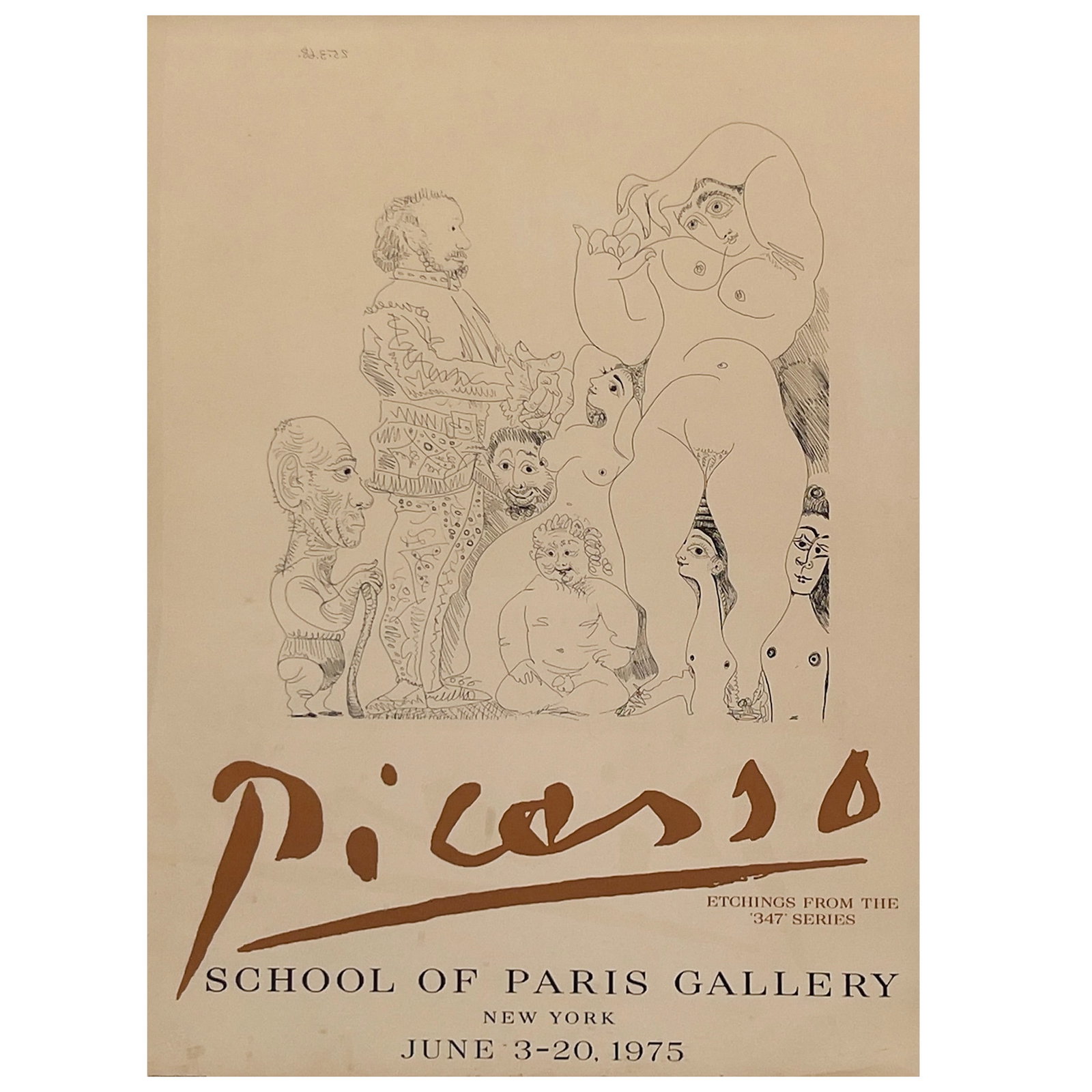 Pablo Picasso - School of Paris Gallery Exhibition Poster: Lot 21 Pablo Picasso Spanish (1881-1973) School of Paris Gallery Exhibition Poster (1975) lithograph Exhibition poster featuring etching from Picasso's 347 series. Printed by School of Paris