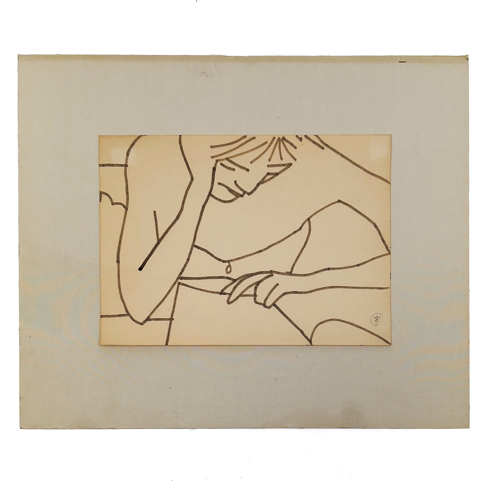 William King - Untitled (Reading): Lot 23 William King American (1925-2015) Untitled (Reading) ink on paper monogram lower right 7 x 9 1/2 inches unframed, hinged to mat 12 1/4 x 14 3/5 inches Provenance: From the Collection of Anne H.