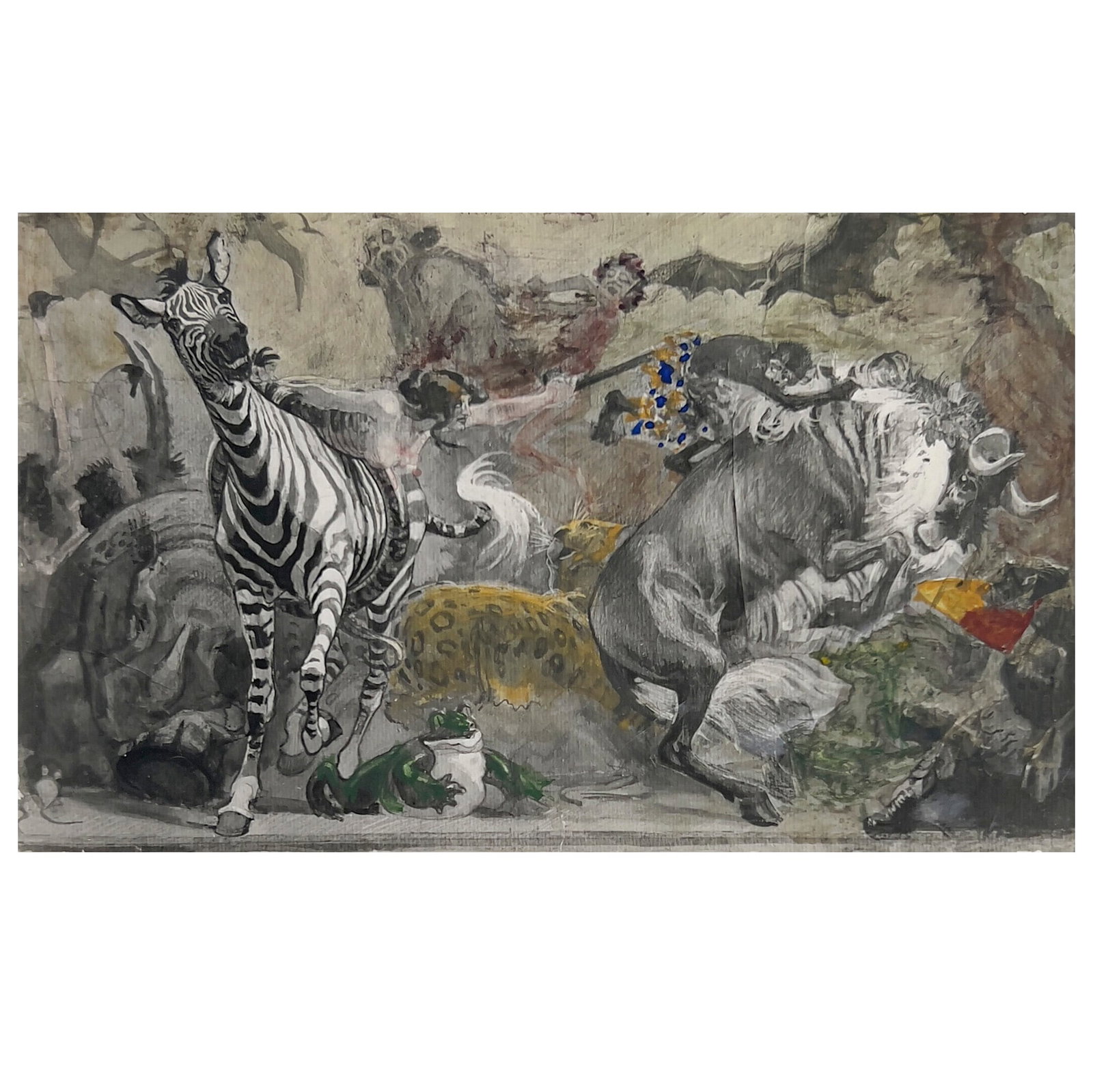 Heinrich Kley - Auf der Wildbahn: Lot 48 Heinrich Kley German (1863-1945) Auf der Wildbahn (c. 1910) mixed media 5 1/2 x 9 1/4 inches unframed Provenance: The Eugene and Dorothy Prakapas Estate From the Guzenhauser Gallery, Munich