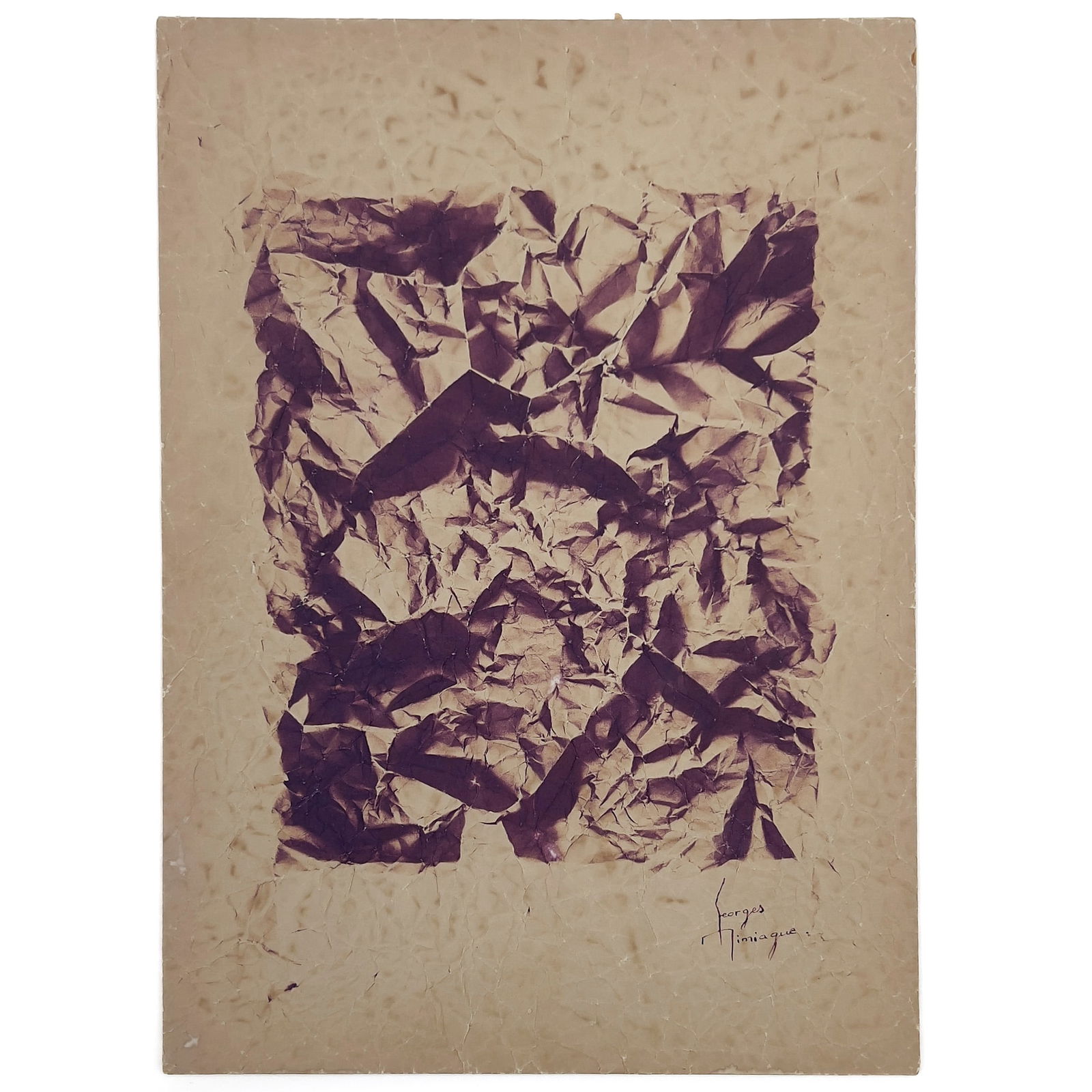 Georges Mimiague - Untitled (Composition): Lot 53 Georges Mimiague (20th Century) Untitled (Composition) mixed media on textured paper signed lower right 13 5/8 x 9 3/4 inches unframed Provenance: The Eugene and Dorothy Prakapas Estate