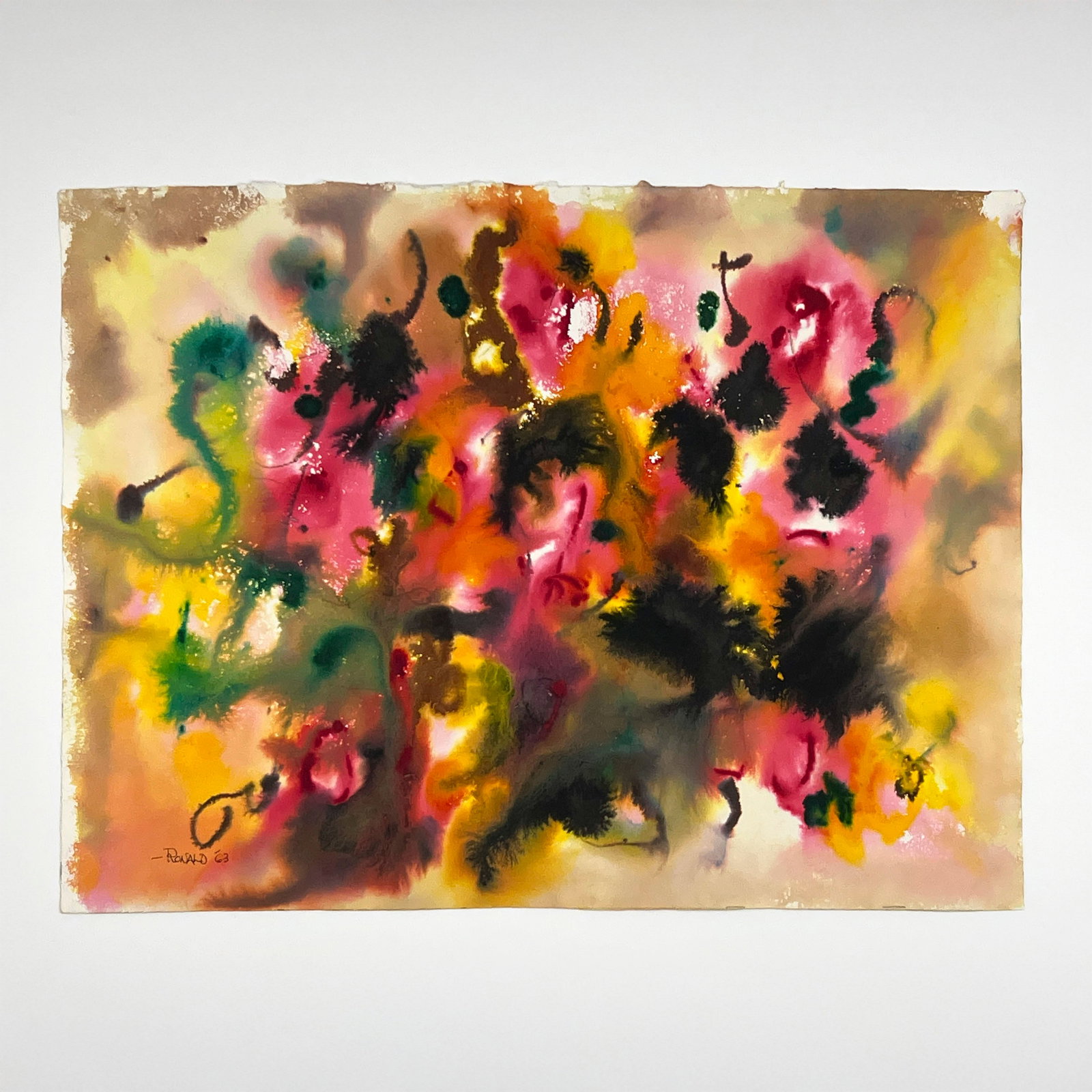 William Ronald - Untitled (Fuchsia, Green, and Yellow Composition): Lot 62 William Ronald Canadian (1926-1998) Untitled (Fuchsia, Green, and Yellow Composition) (1963) watercolor on paper signed lower left 18 1/4 x 24 3/4 inches unframed Provenance: From the Estate