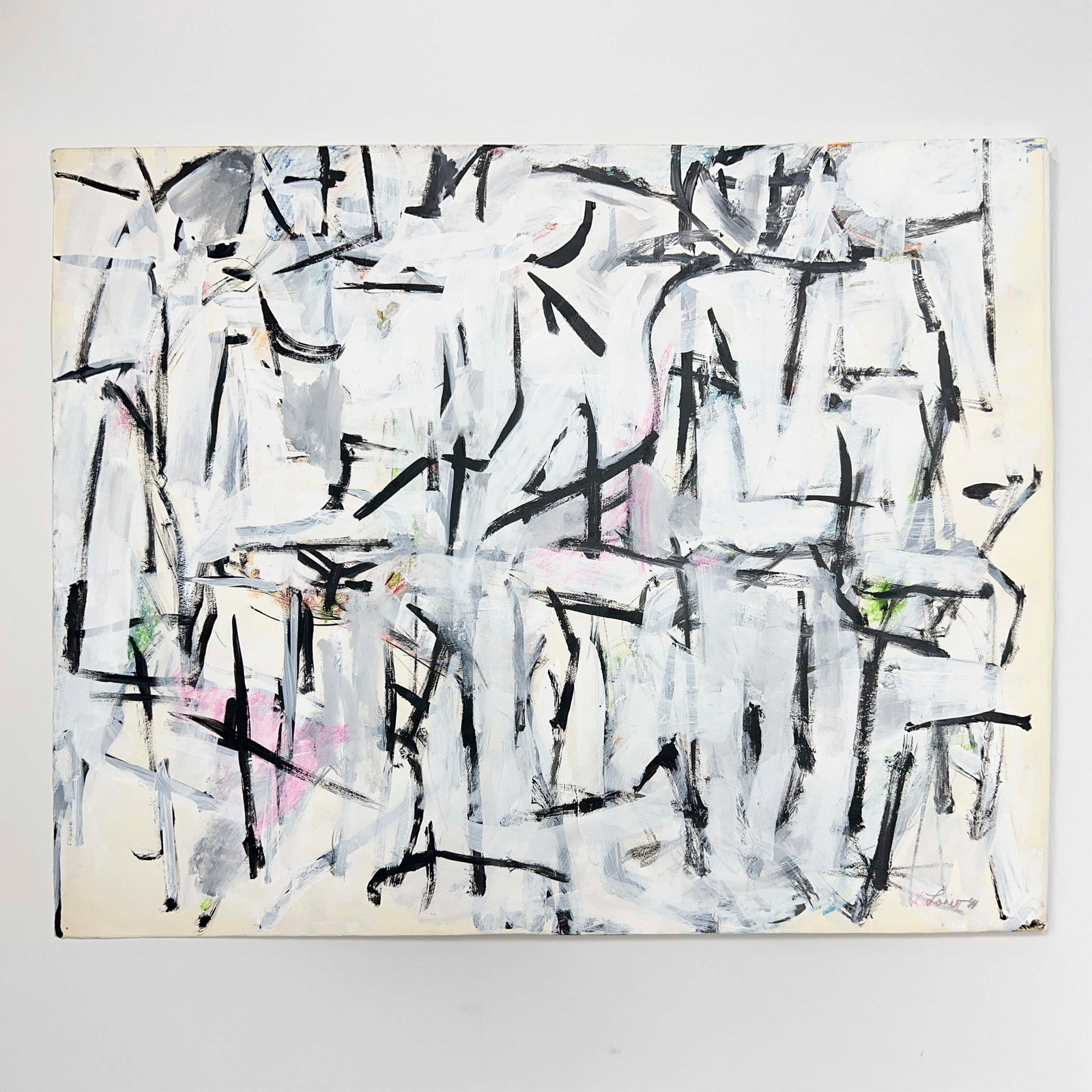 Michael Loew - Untitled (Abstract in Black, White, and Pink) (1 of 3)