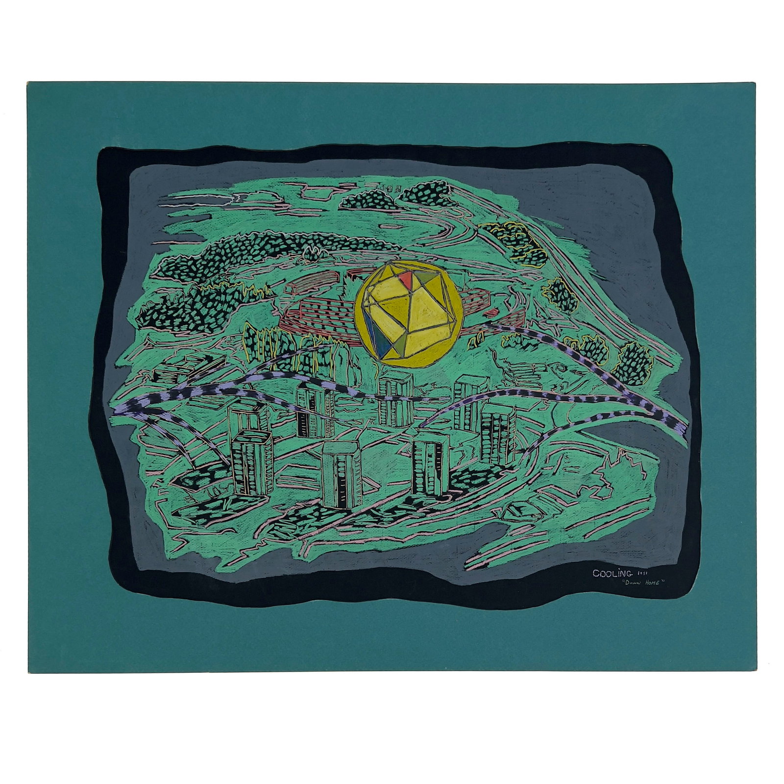 Janet Cooling - Down Home: Lot 65 Janet Cooling American (1951-2022) Down Home (1981) pastel on black paper signed lower right 19 3/4 x 25 1/2 inches unframed, in a blue mat, dimensions: 24 x 29 1/2 inches Provenance: From