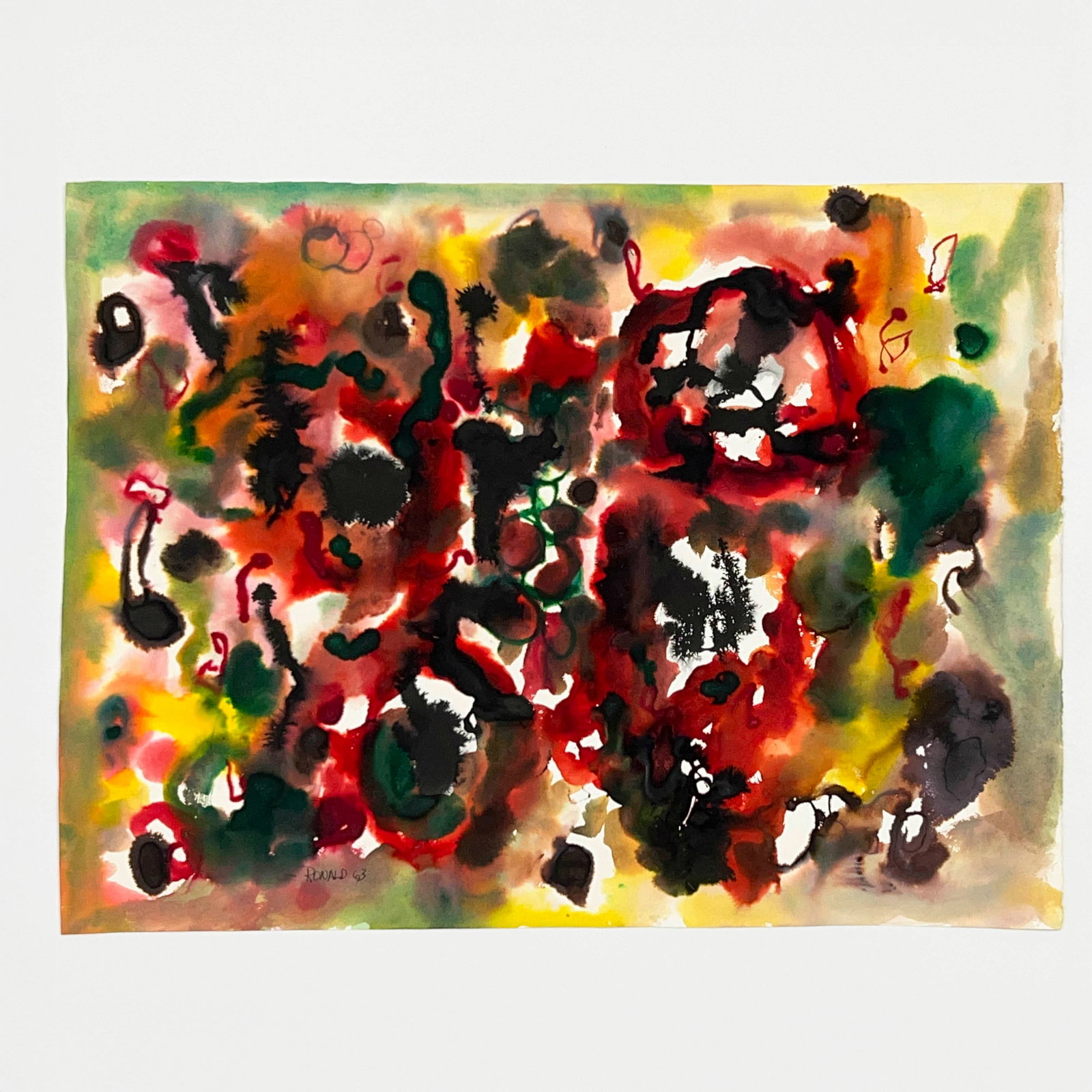 William Ronald - Untitled (Abstract Red, Yellow, and Green Composition): Lot 68 William Ronald Canadian (1926-1998) Untitled (Abstract Red, Yellow, and Green Composition) (1963) watercolor on paper signed lower left 18 1/4 x 24 1/4 inches unframed Provenance: From the