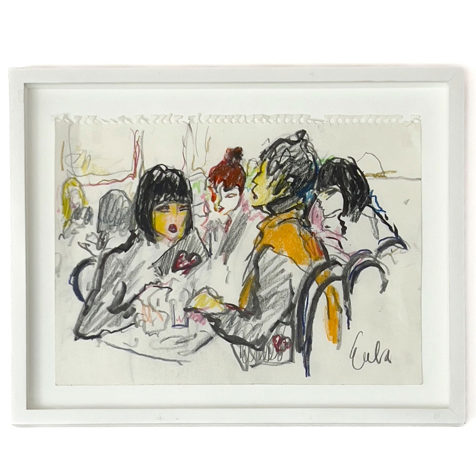 Joe Eula - Before the Yves Saint Laurent Final Couture Show, at a Salon de Thé: Lot 100 Joe Eula American (1925-2004) Before the Yves Saint Laurent Final Couture Show, at a Salon de Thé (2002) graphite and ink on paper signed lower right 9 x 12 inches wood frame with acrylic