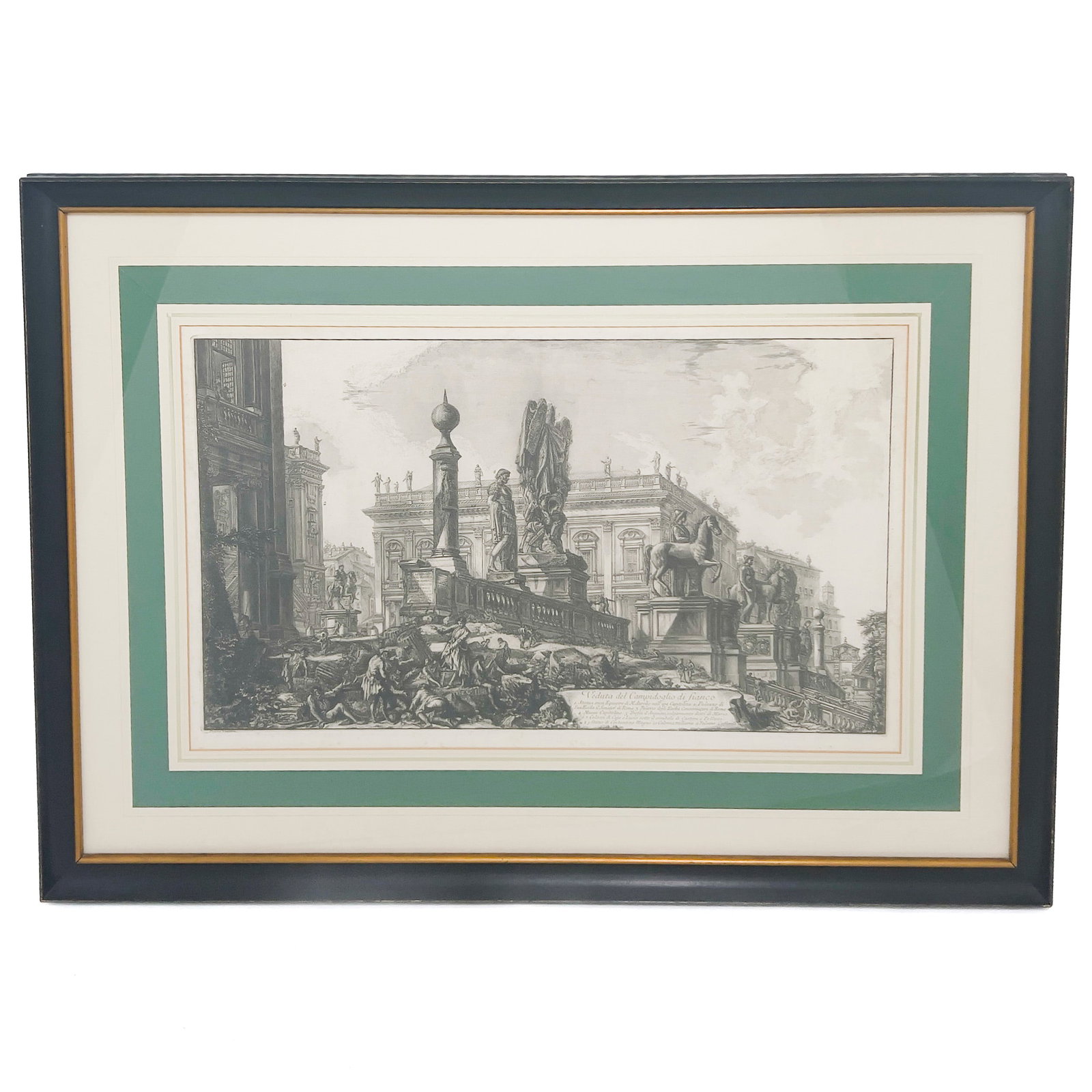 Giovanni Battista Piranesi - Veduta del Campidoglio di Fianco: Lot 225 Giovanni Battista Piranesi Italian (1720-1778) Veduta del Campidoglio di Fianco etching plate: 16 x 27 inches wood frame with glazing, dimensions: 28 1/2 x 39 1/2 x 1 1/4 inches Provenance: