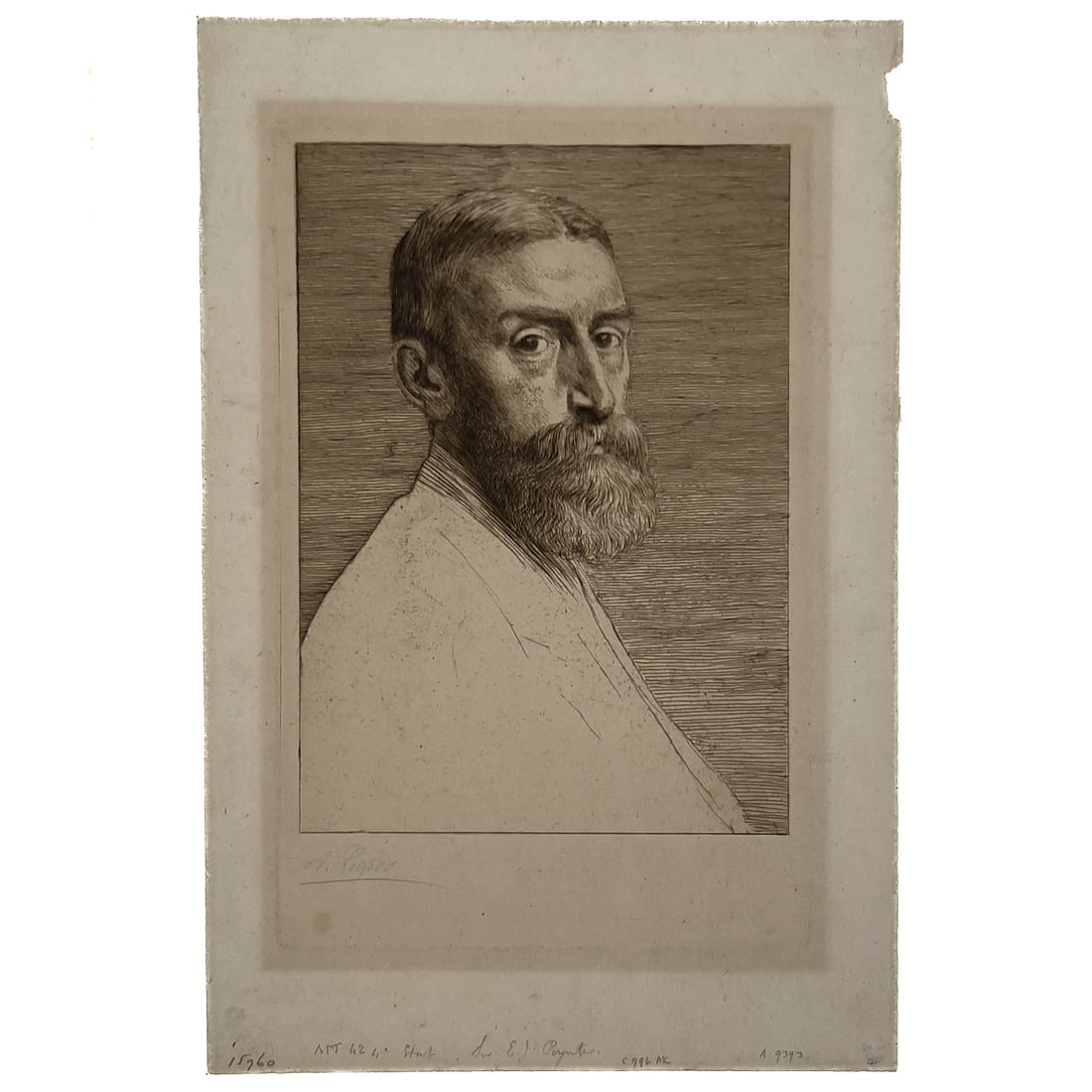 Alphonse Legros - Sir Edward J. Poynter: Lot 230 Alphonse Legros French (1837-1911) Sir Edward J. Poynter (1876) etching signed lower left plate: 10 1/8 x 6 3/4 inches unframed, laid down to mat: 14 3/4 x 11 1/4 inches Provenance: From the