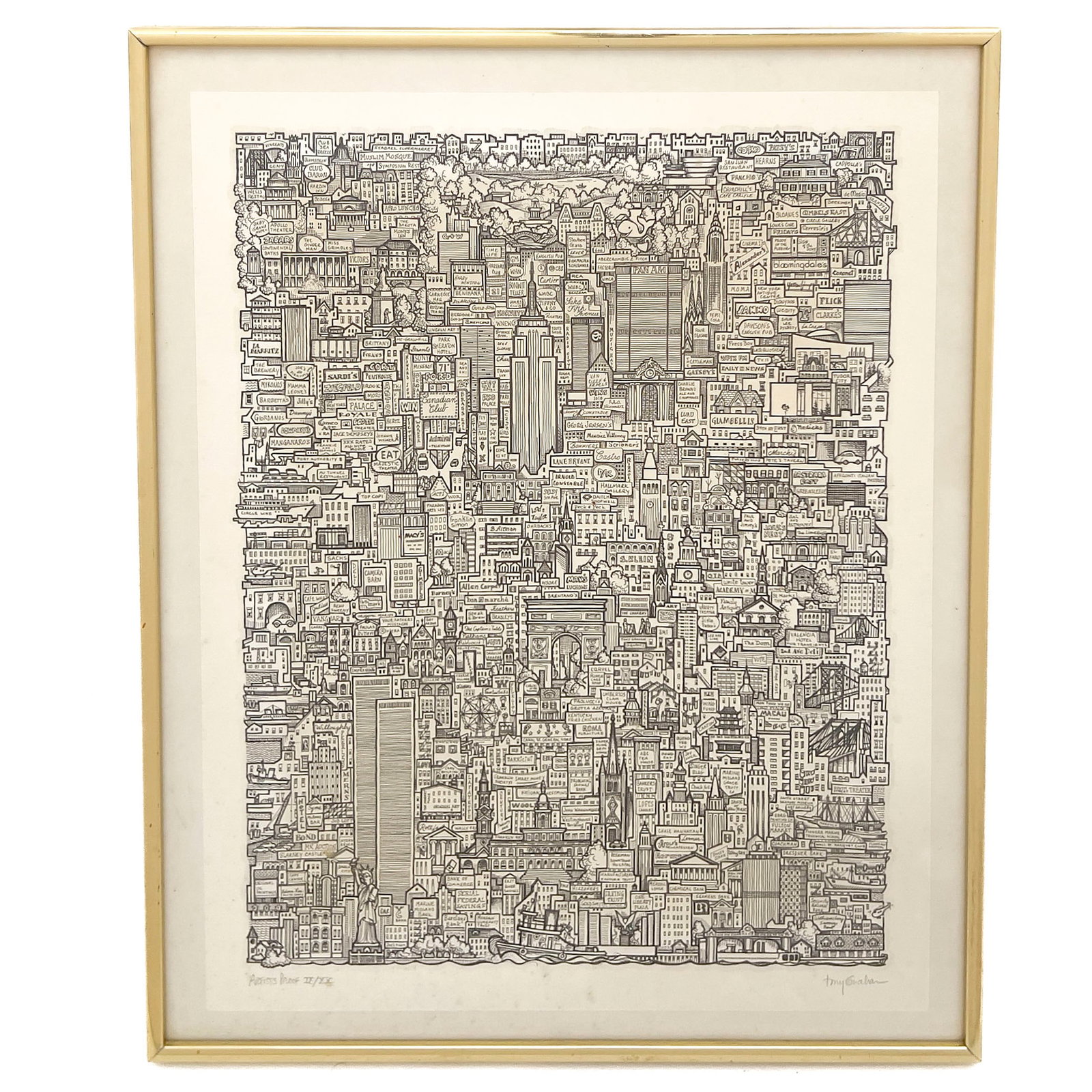 Tony Graham - Untitled (New York): Lot 237 Tony Graham American (1932-1992) Untitled (New York) lithograph signed lower right, AP IX/XX sight: 18 3/4 x 14 3/4 inches gold metal frame with glazing, dimensions: 21 x 17 x 3/4 inches 