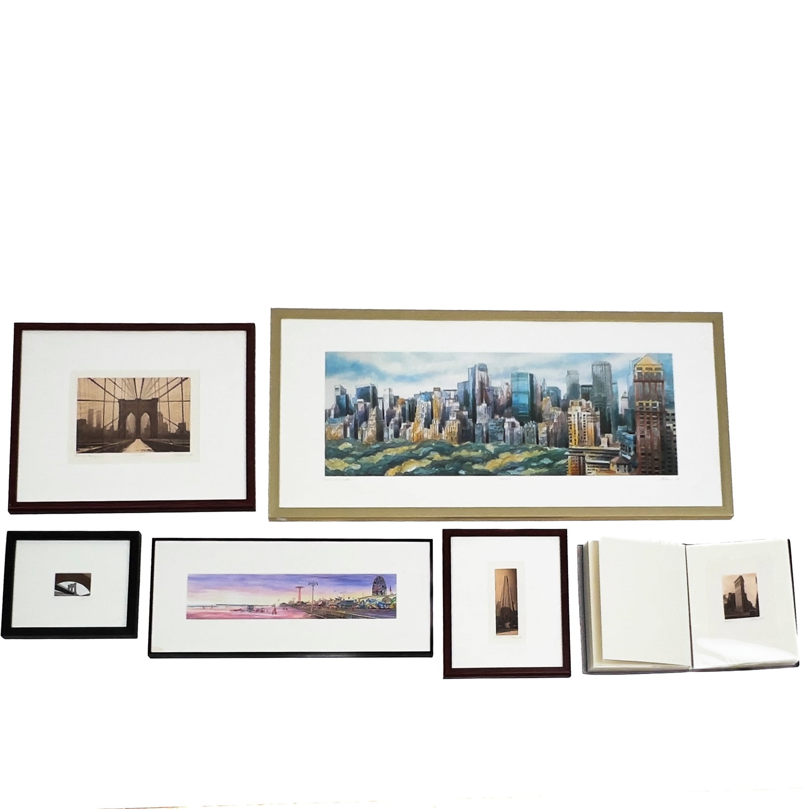 Michael J. Leu - New York City Scenes, Group of 29: Lot 256 Michael J. Leu New York City Scenes, Group of 29 lithograph Five framed prints and a booklet with twenty four small unframed prints each signed and numbered sight (largest): 11 5/8 x 31 1/2 in