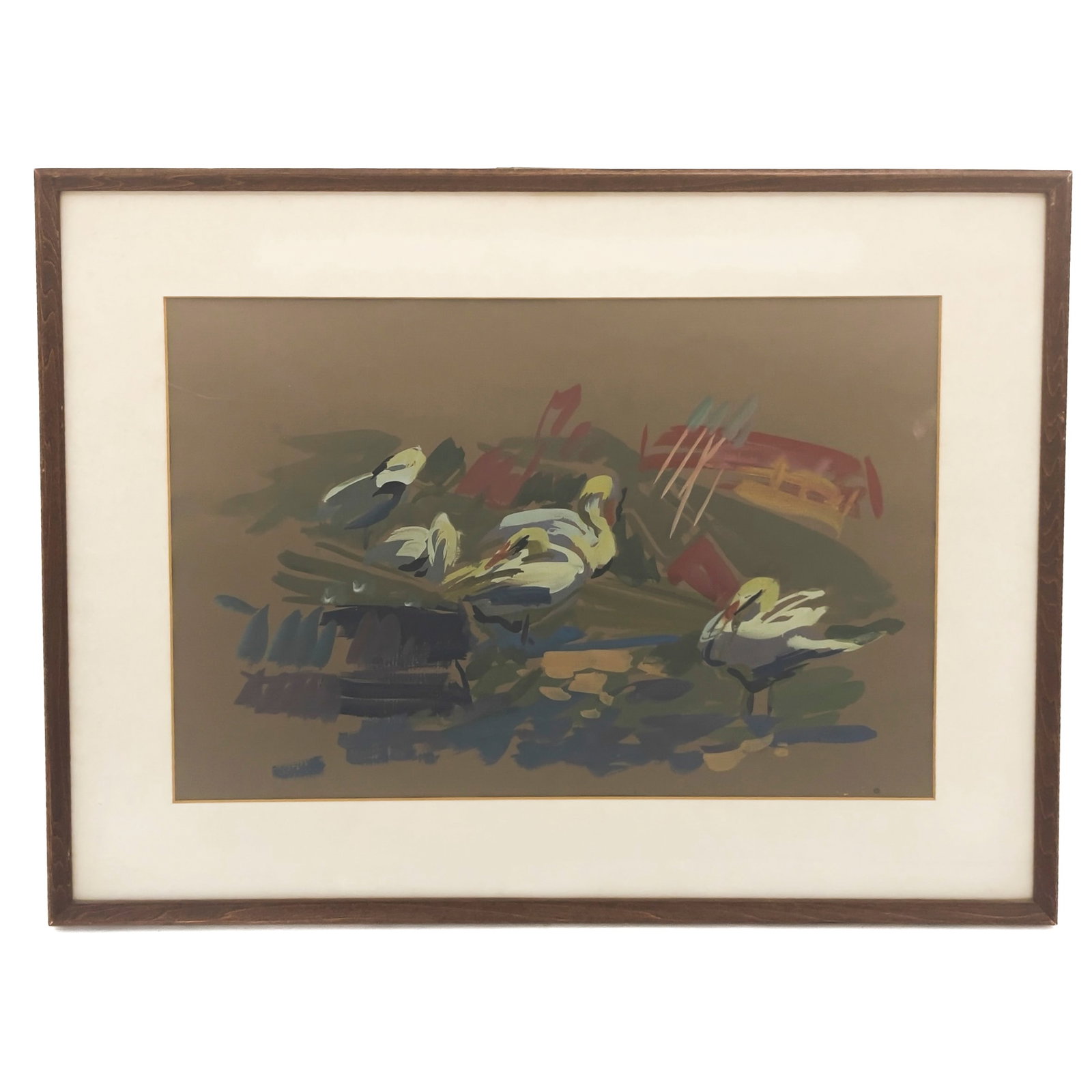 Juzefa Katili t - Swans: Lot 291 Juzefa Katili t Lithuanian/Swiss (1916-2009) Swans gouache on brown paper sight: 11 3/4 x 17 7/8 inches wood frame with glazing, dimensions: 17 3/4 x 23 3/4 x 5/8 inches Provenance: From a Pr