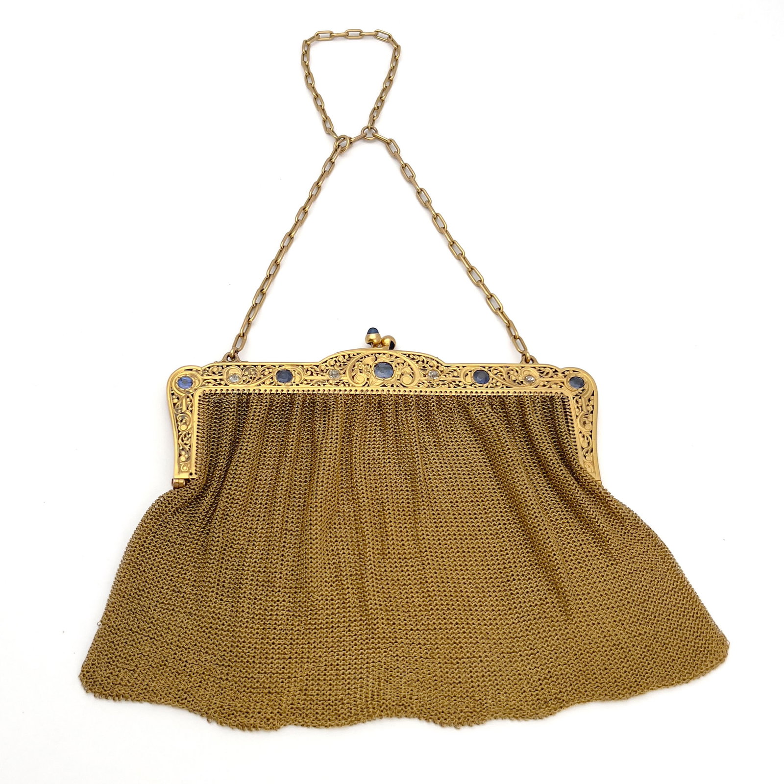 Belle Époque Gold Evening Mesh Bag with Sapphires and Diamonds (1 of 4)