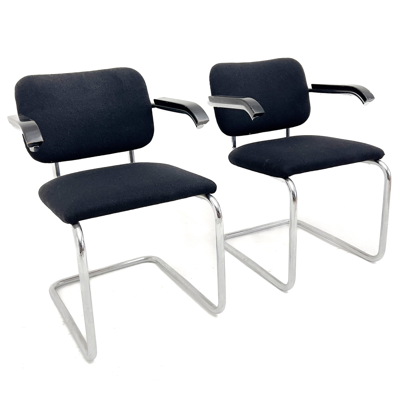 Marcel Breuer - Pair of Cesca Chairs: Lot 10 Marcel Breuer American/Hungarian (1902-1981) Pair of Cesca Chairs (circa 1965) each: 31 x 22 x 21 1/2 inches Description: A pair of Cesca chairs manufactured by Knoll, one with tag, in black fa