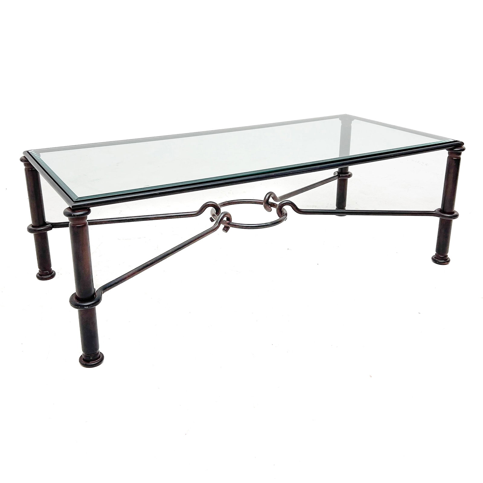 Modernist Patinated Wrought Metal and Glass Coffee Table (1 of 4)