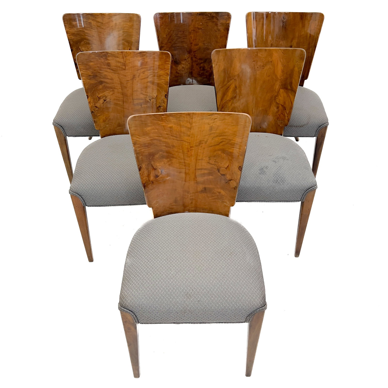 Jind ich Halabala (attributed) - A Suite of Six Art Deco Walnut Burl Dining Chairs (1 of 4)