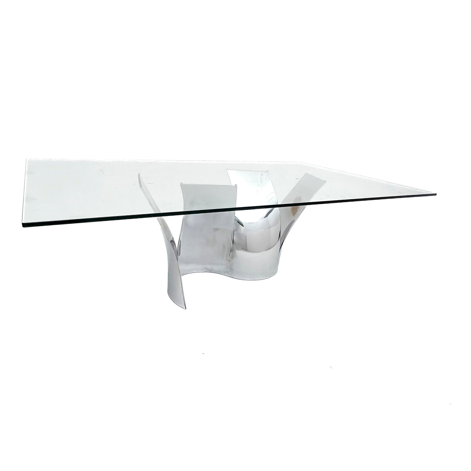Maurice Barilone for Roche Bobois \”Voiles\” Dining Table: Lot 33 Maurice Barilone for Roche Bobois \”Voiles\” Dining Table Chrome-Plated Steel, Glass 29 1/2 x 72 x 42 inches Description: A contemporary \”Voiles\” model dining table de